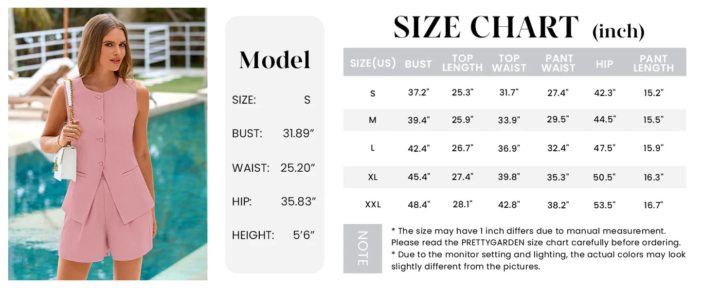 Two Piece Sets Button Down Suit Vest Tops High Waisted Shorts Business Casual Outfits