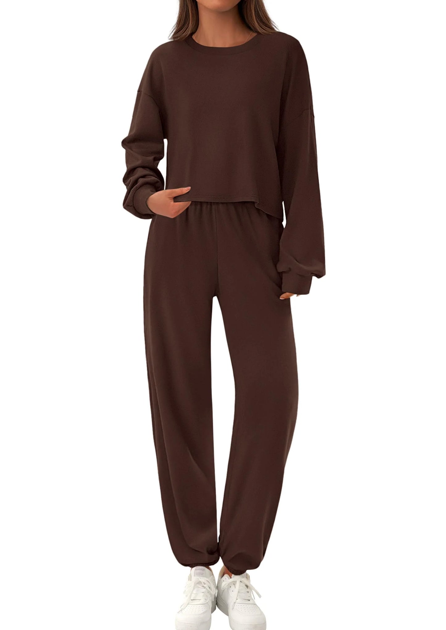 Women's Two Piece Outfits Lounge Sets Long Sleeve Pullover Tops Sweatpants Fall Fashion Matching Clothing