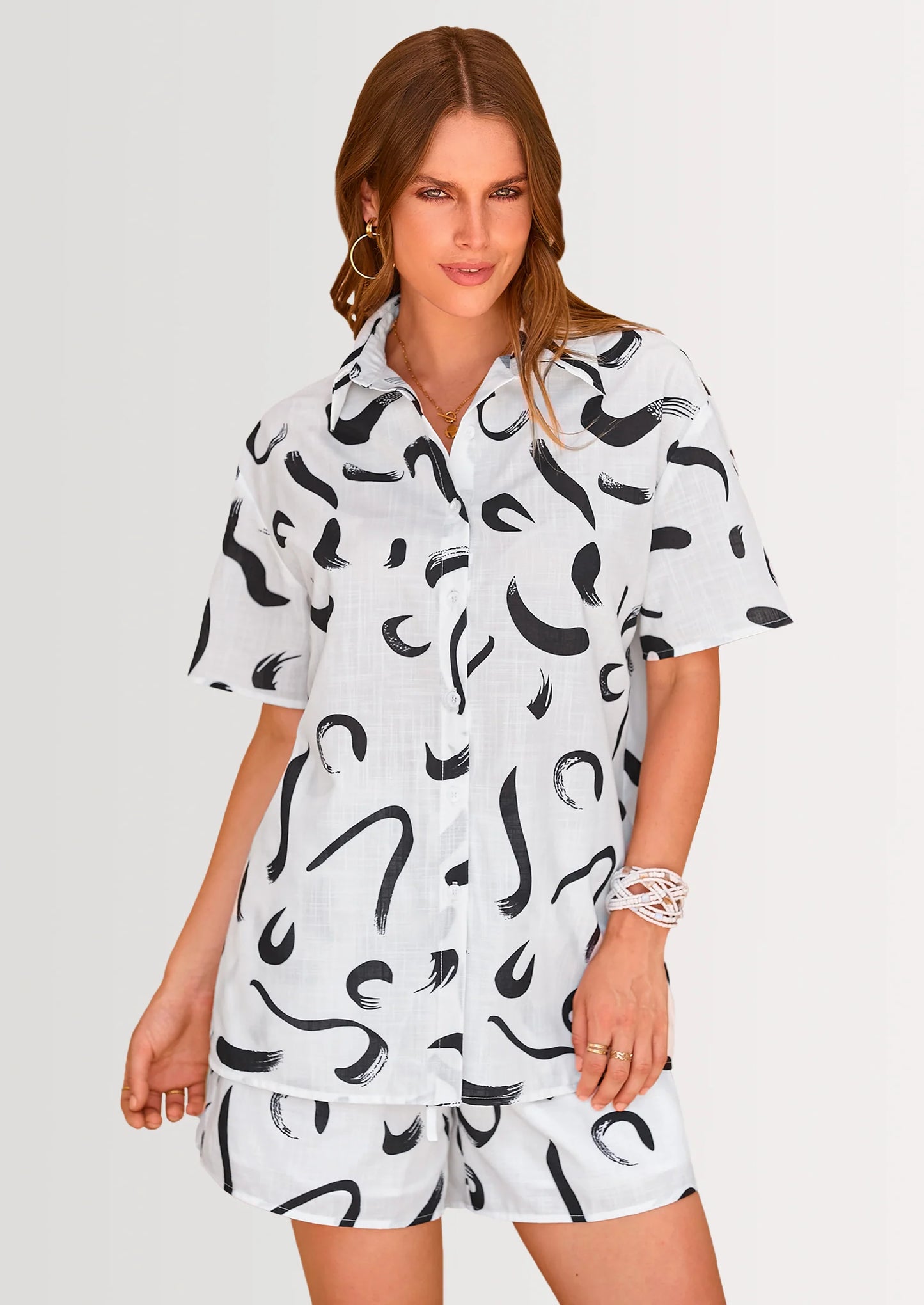 Women Summer 2 Piece Sets Printed Short Sleeve Tops Lounge Shorts Beach Vacation Outfits