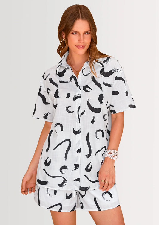 Women Summer 2 Piece Sets Printed Short Sleeve Tops Lounge Shorts Beach Vacation Outfits