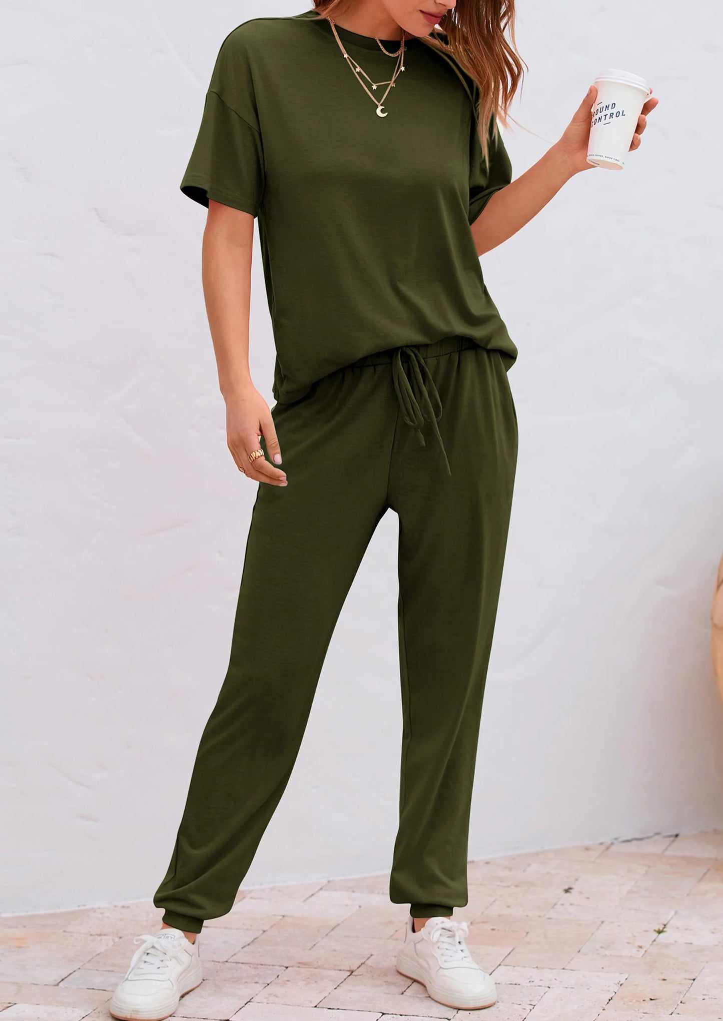 Women's Two Piece Lounge Sets Spring Summer Jogger Pants Vacation Outfits Travel Airplane Matching Clothes