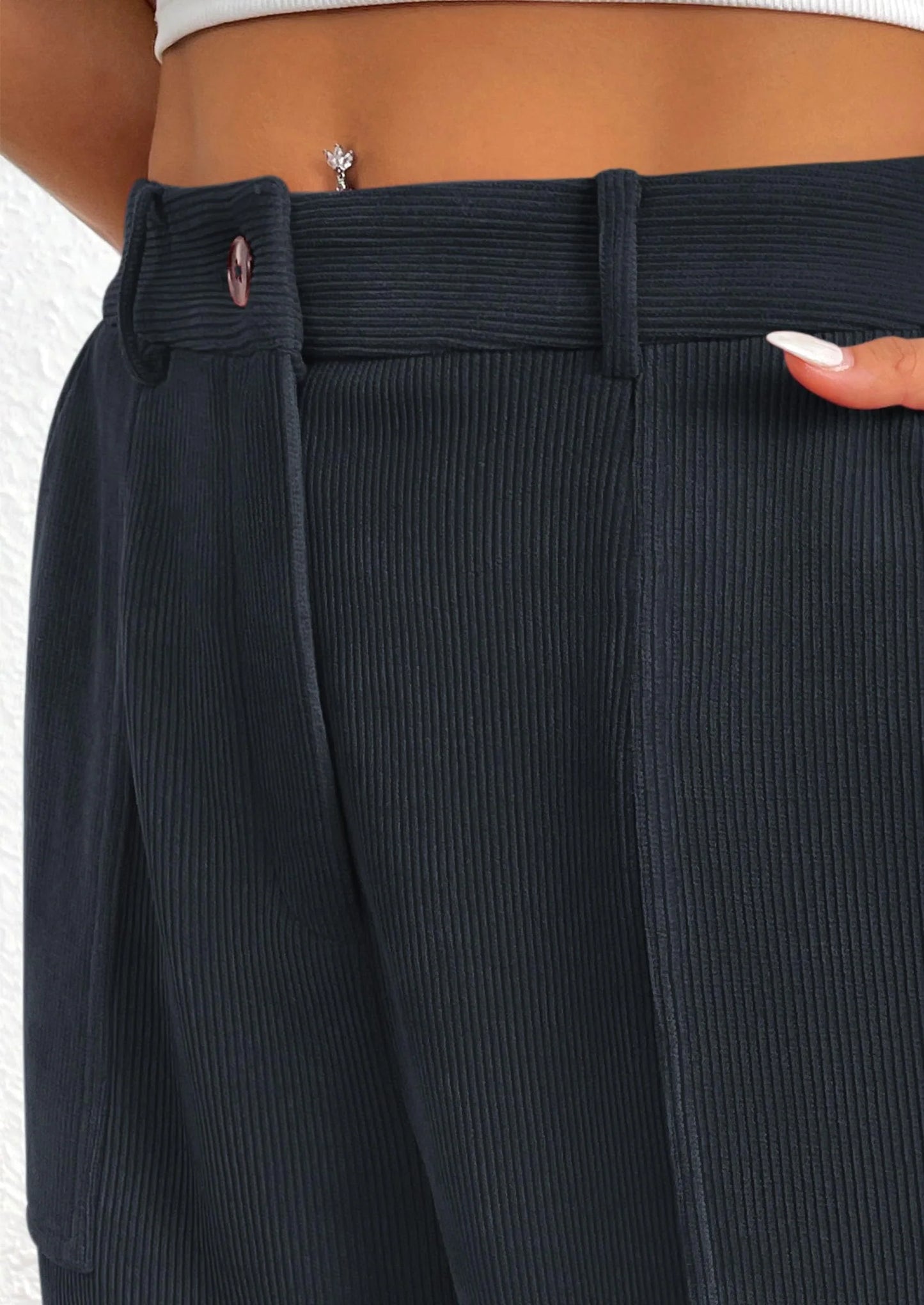 Women's Pants Dressy Casual Fall Elastic High Waisted Work Office Corduroy Trouser Slacks with Pockets