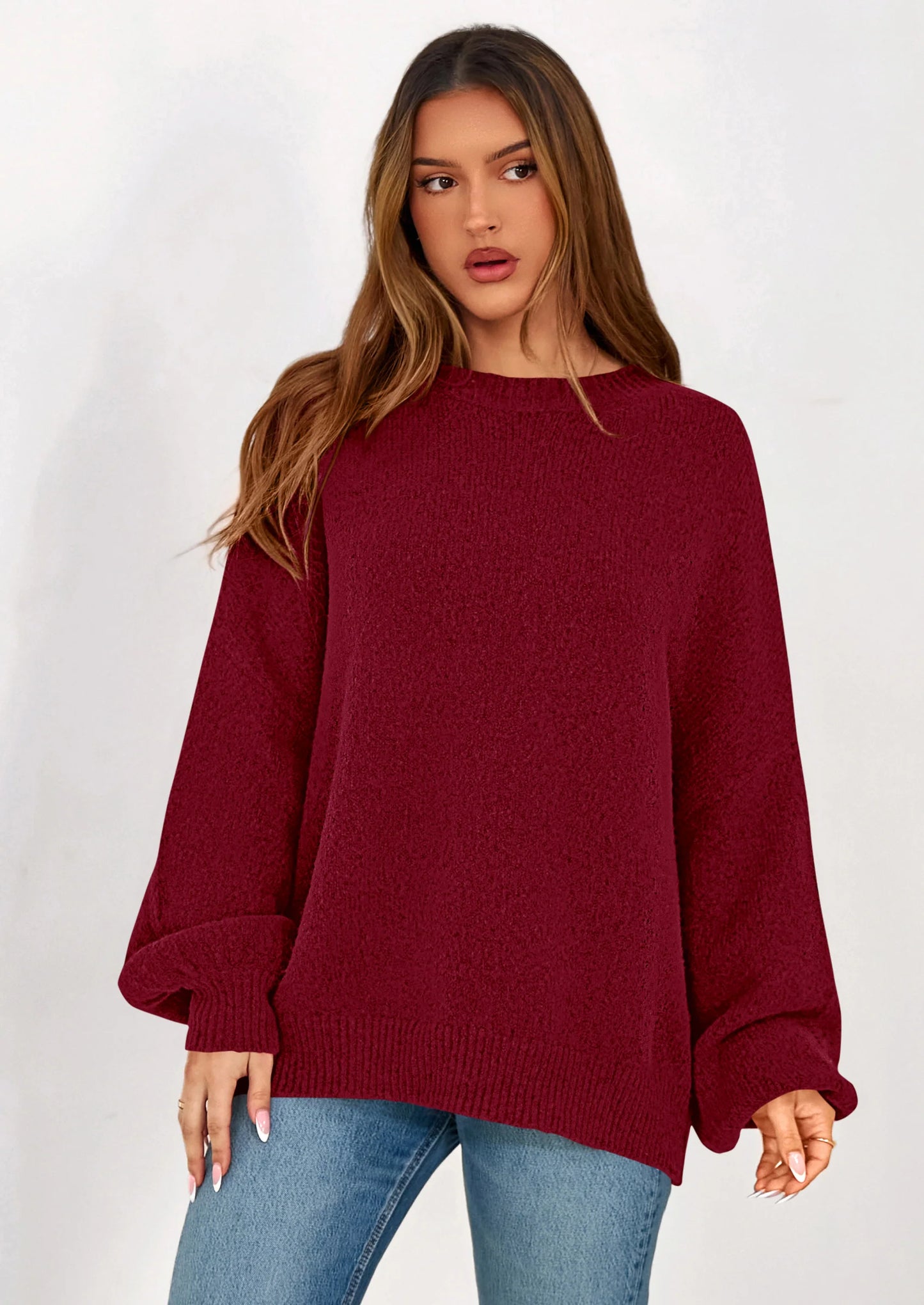 Sweaters for Women Fall Chunky Knit Long Sleeve Crew Neck Oversized Pullover Tops Winter Fashion Clothing