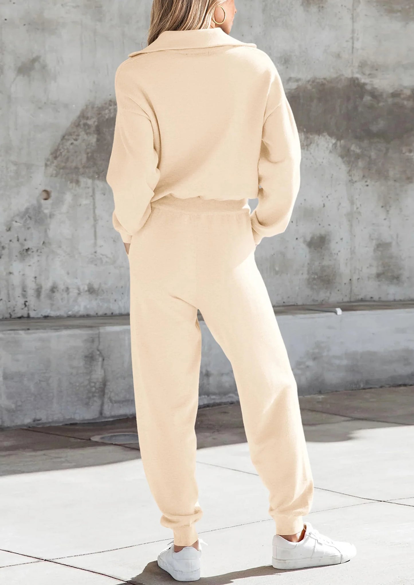 Women's 2 Piece Sweater Set Pullover Zip Up Sweatshirt Jogger Sweatpants Tracksuit Casual Outfit