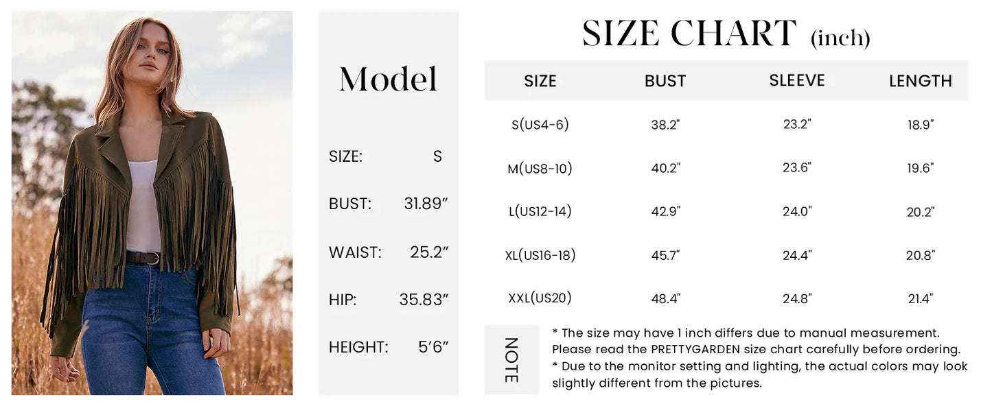 Women's Fringe Faux Suede Leather Jackets Fashion Tassel Motorcycle Cropped Coats