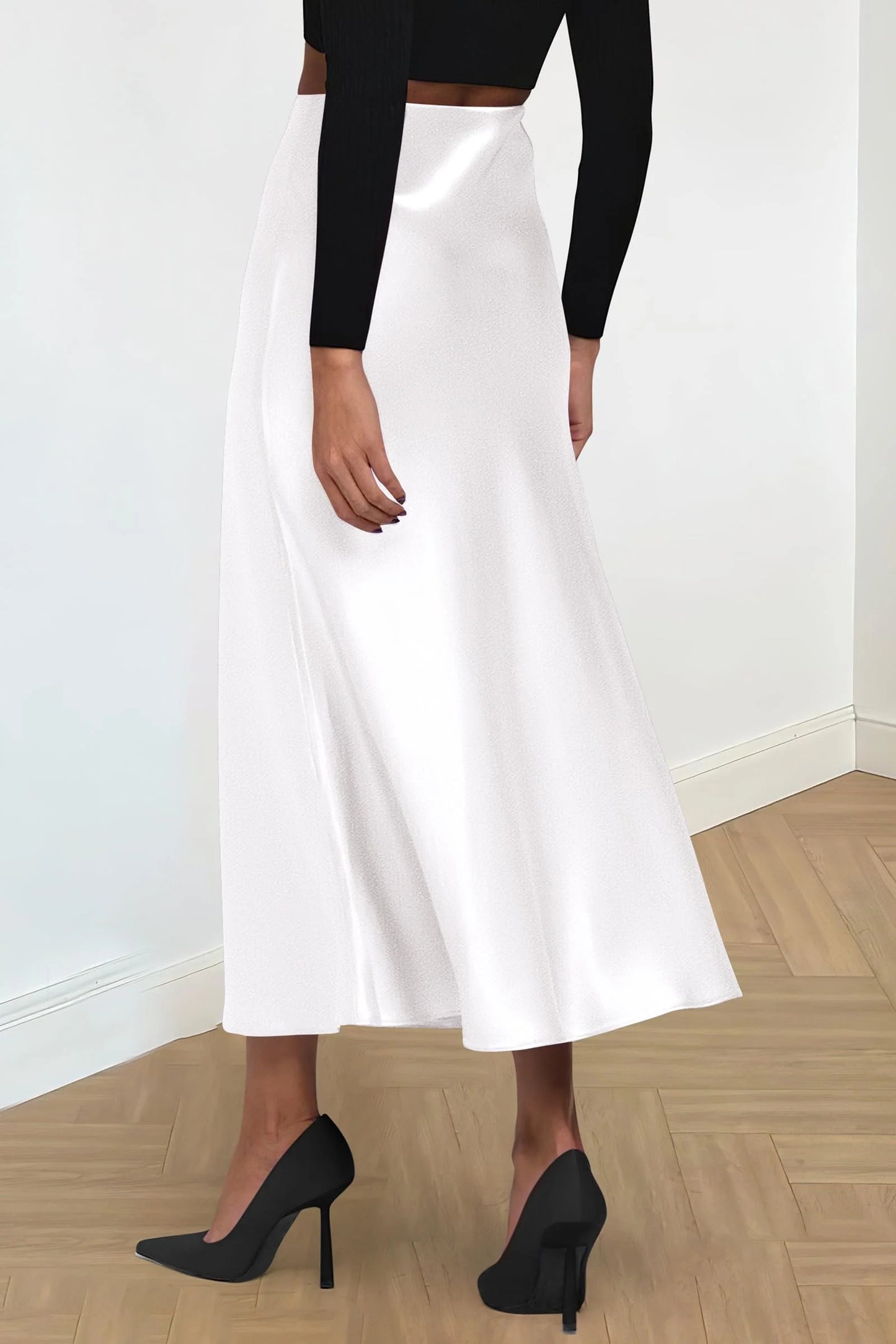 Women's Satin Skirts Dressy Casual Fall High Waisted Cocktail Wedding Flowy Elegant A Line Midi Skirt