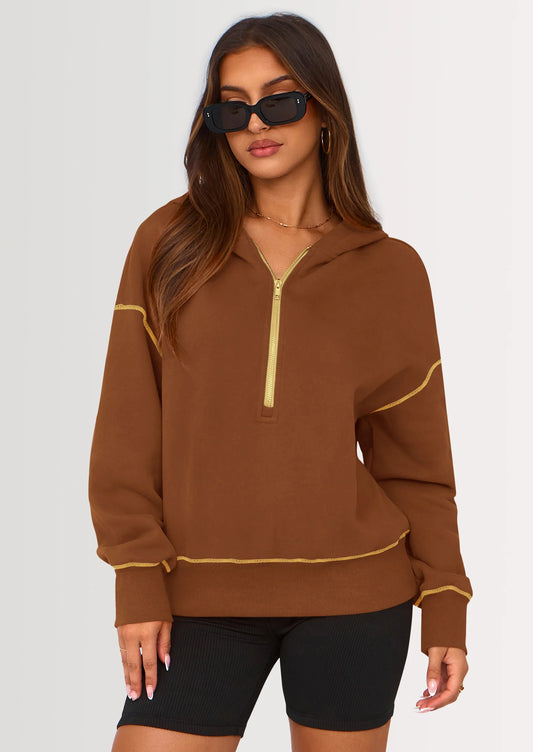Women's Hooded Sweatshirts Long Sleeve Half Zip Cropped Hoodie Pullover Winter Fashion Clothes