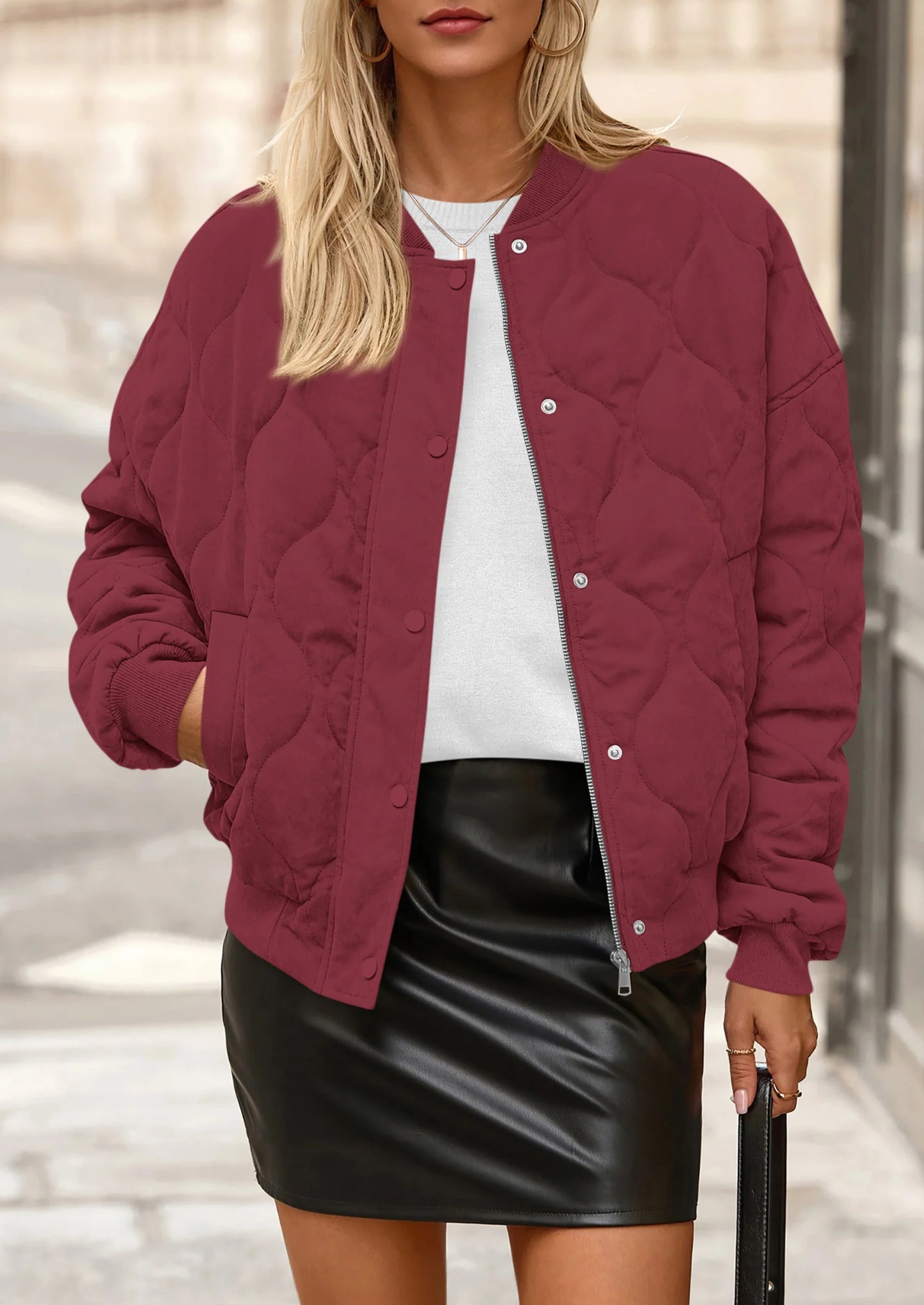Women's Quilted Bomber Jacket Fall Fashion Lightweight Cropped Zip up Outerwear Winter Puffer Coats Pockets