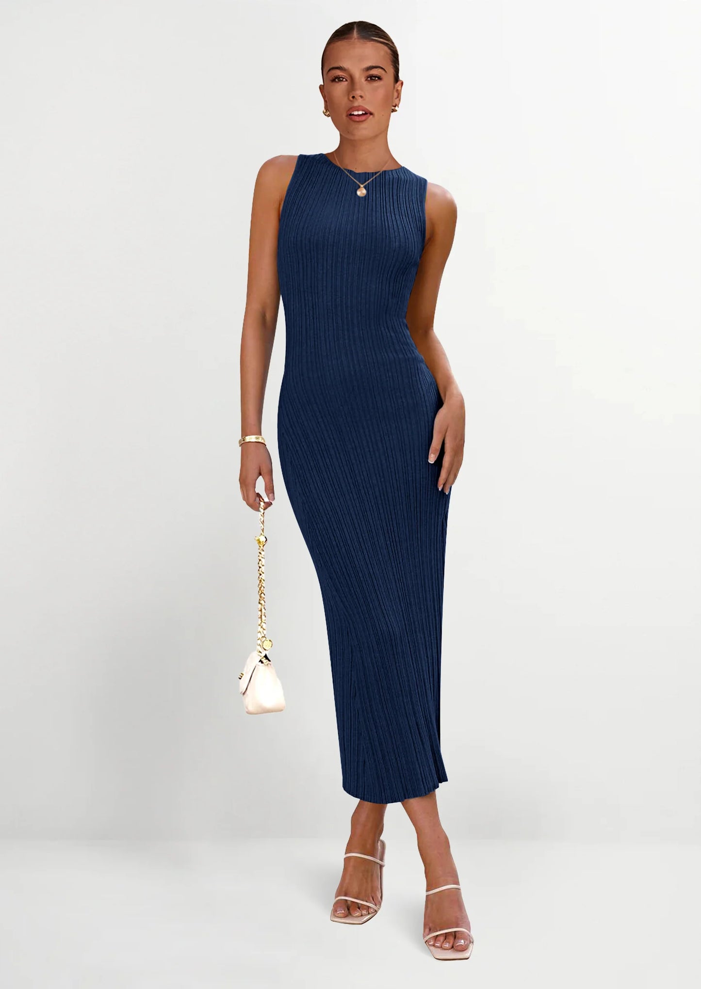 Women's Casual Maxi Dresses Ribbed Knit Sleeveless Bodycon Elegant Going Out Beach Vacation Clothes