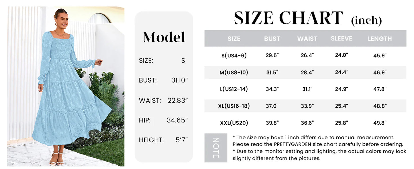 Fall Wedding Guest Dresses for Women Floral Long Sleeve Smocked Tiered Elegant Long Flowy Boho Dress