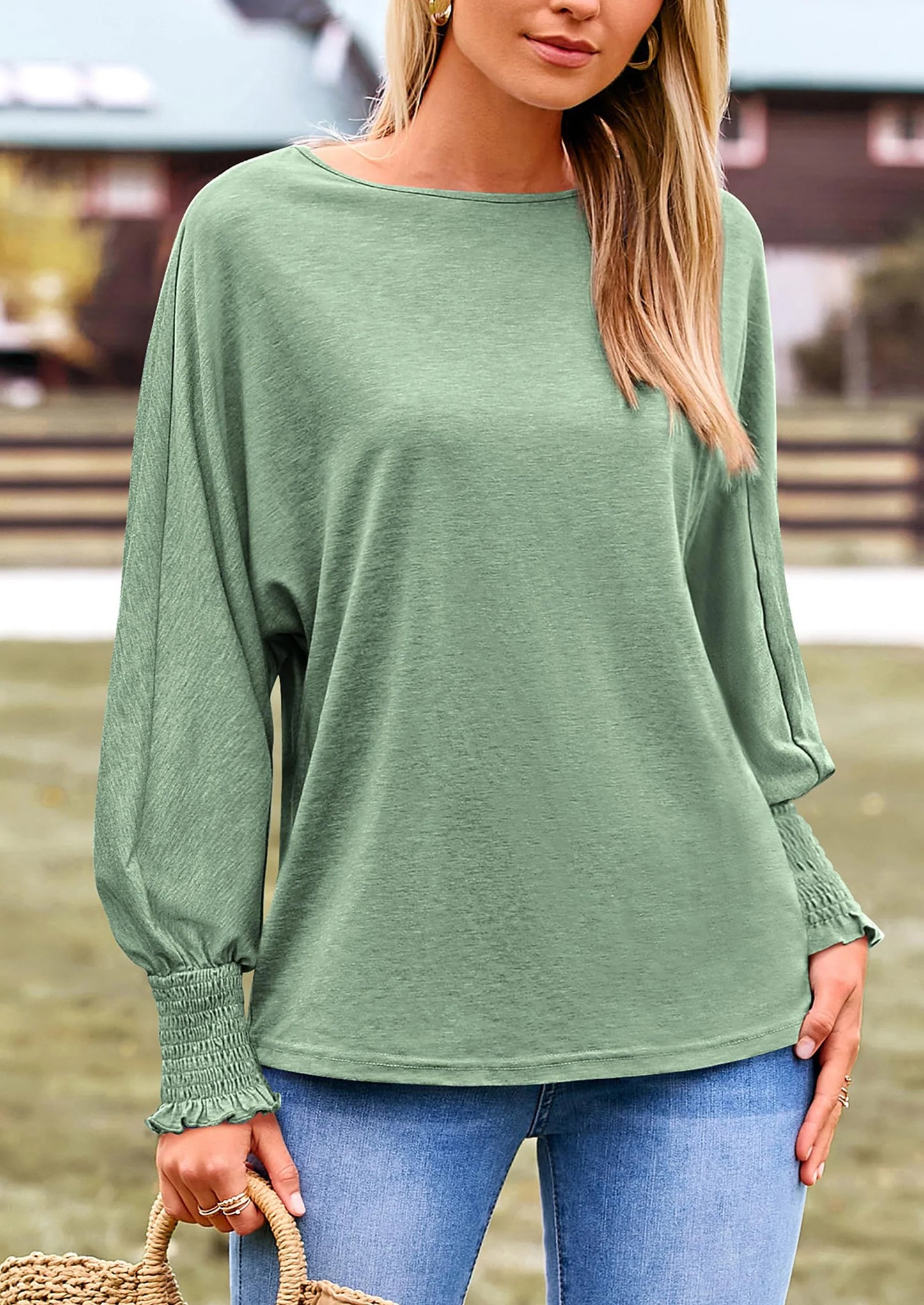 Women's Spring Fashion T Shirts Puff Long Sleeve Crewneck Casual Basic Tee Tops Blouses