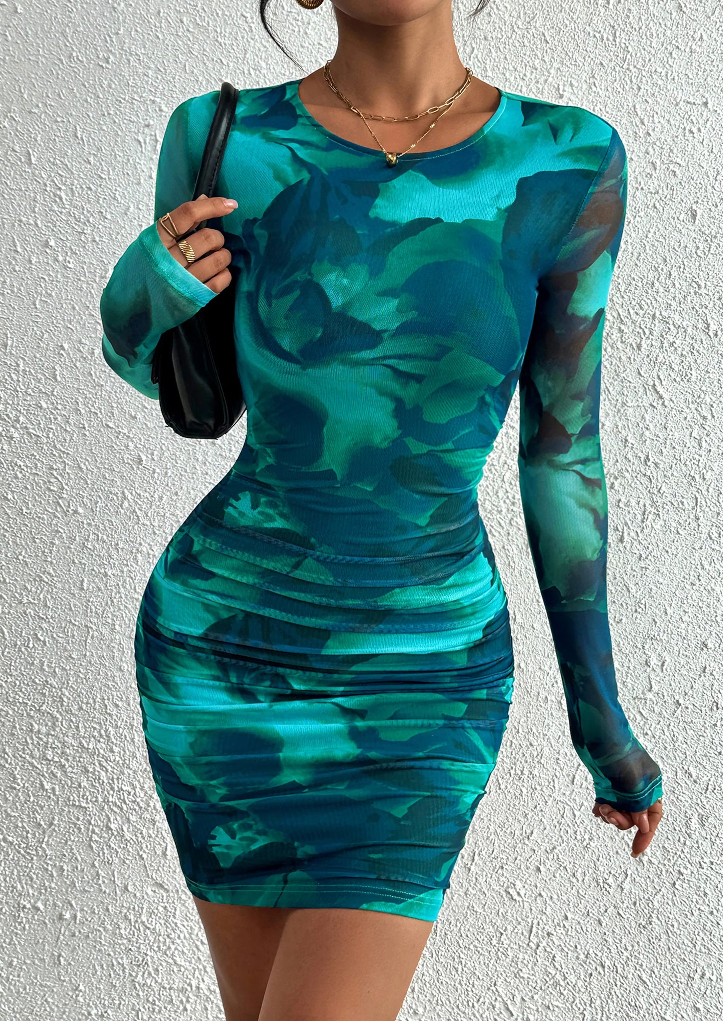 Women's Mini Dress Fall Trendy Tie Dye Print Long Sleeve Club Party Homecoming Casual Bodycon Dresses