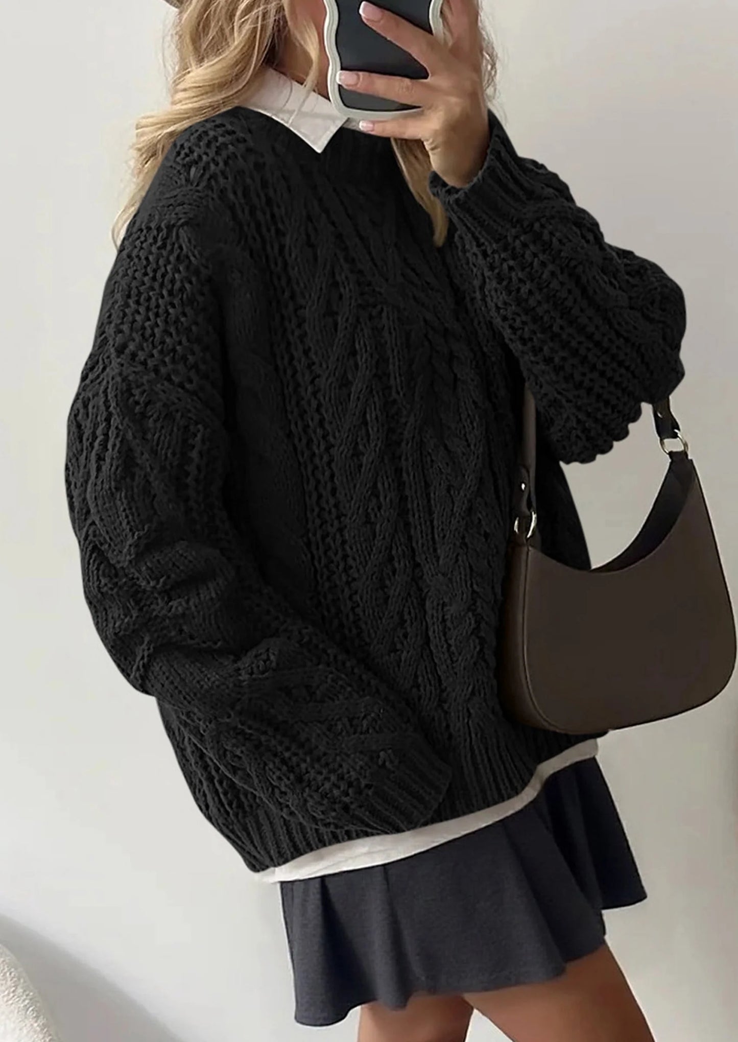 Women's Oversized Fall Sweaters Casual Long Sleeve Crewneck Chunky Cable Knit Pullover Tops Winter Clothes