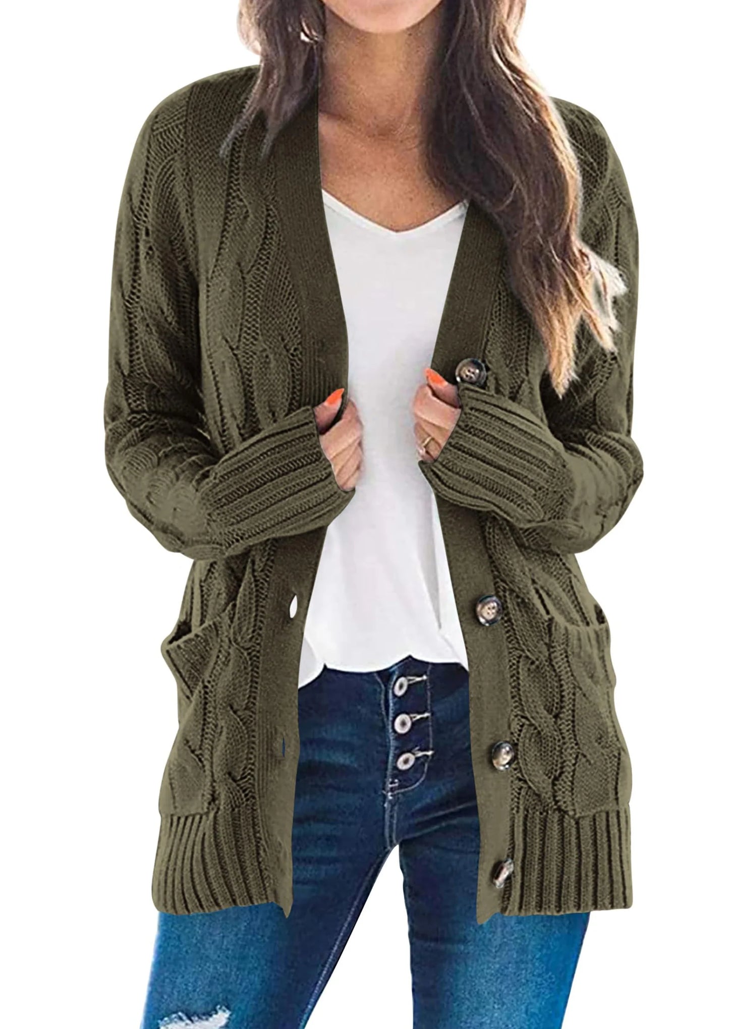 Women's Open Front Cardigan Sweaters Fall Fashion Button Down Cable Knit Chunky Winter Outerwear Coats