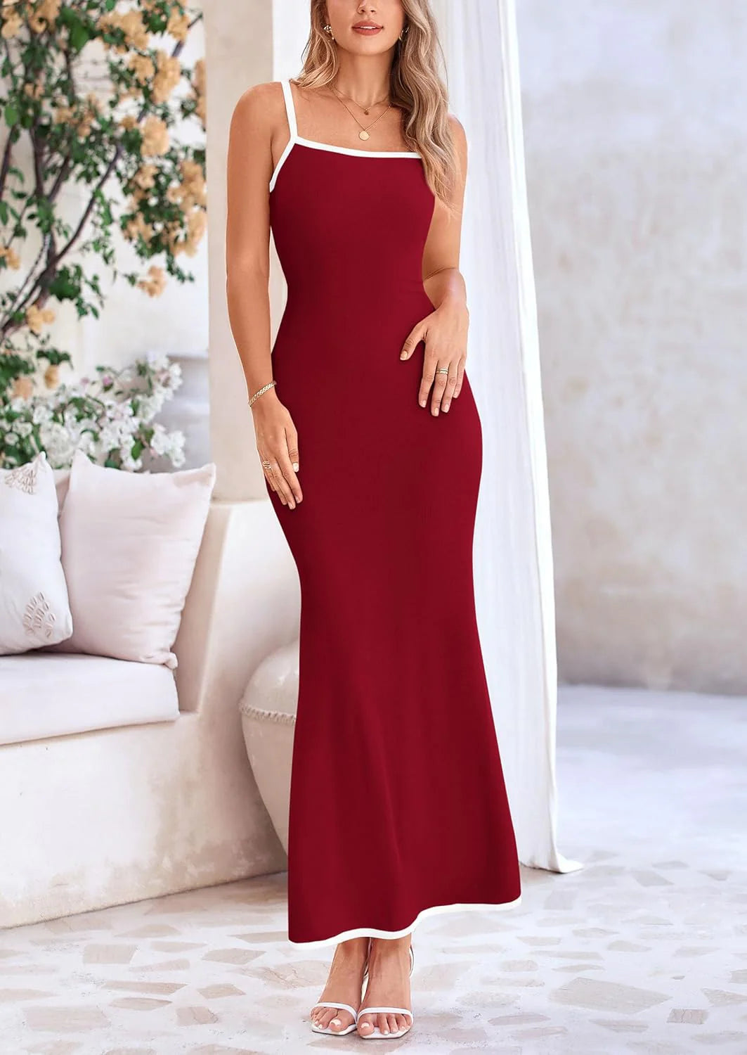 Spring Dresses for Women Summer Resort Wear Sexy Bodycon Sundress Spaghetti Strap Vacation Maxi Dress