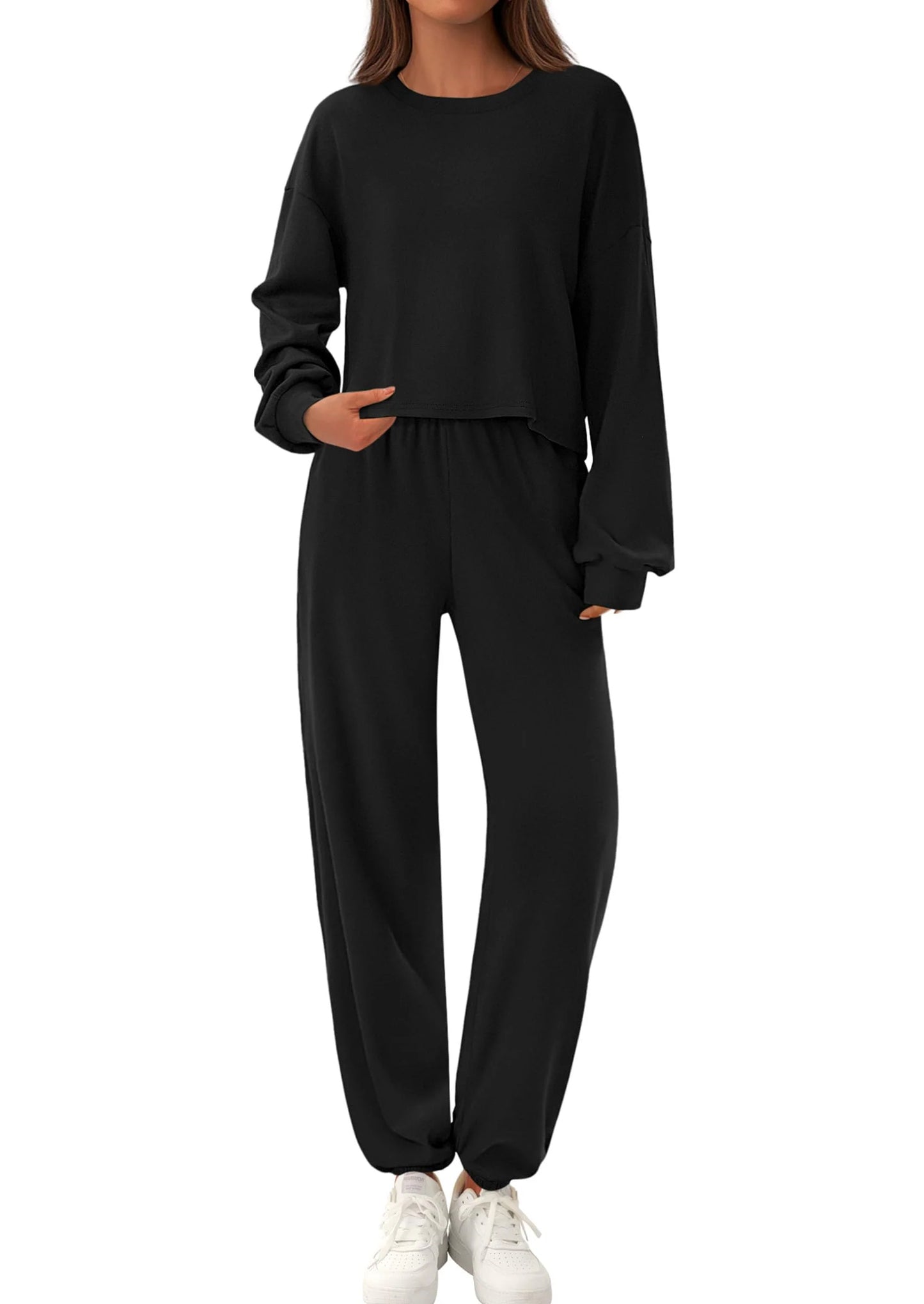Women's Two Piece Outfits Lounge Sets Long Sleeve Pullover Tops Sweatpants Fall Fashion Matching Clothing