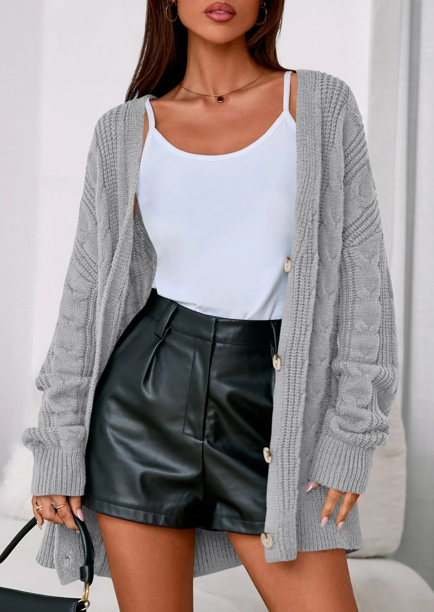 Women's Cable Knit Sweaters Fall Oversized Chunky Open Front Long Sleeve Cardigan Winter Coats