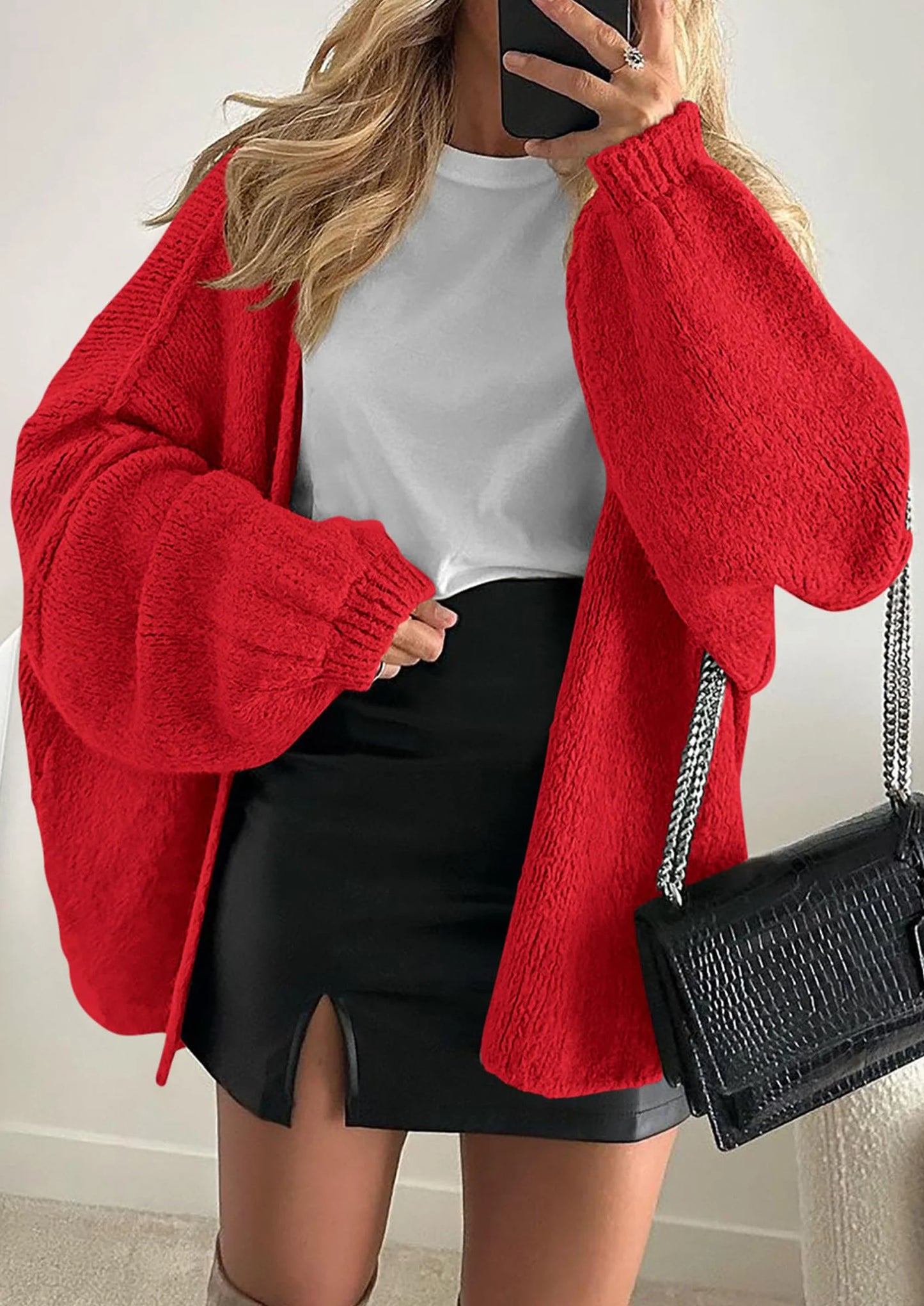 Womens Oversized Cardigan Sweaters Fall Long Lantern Sleeve Knit Open Front Lightweight Sweater
