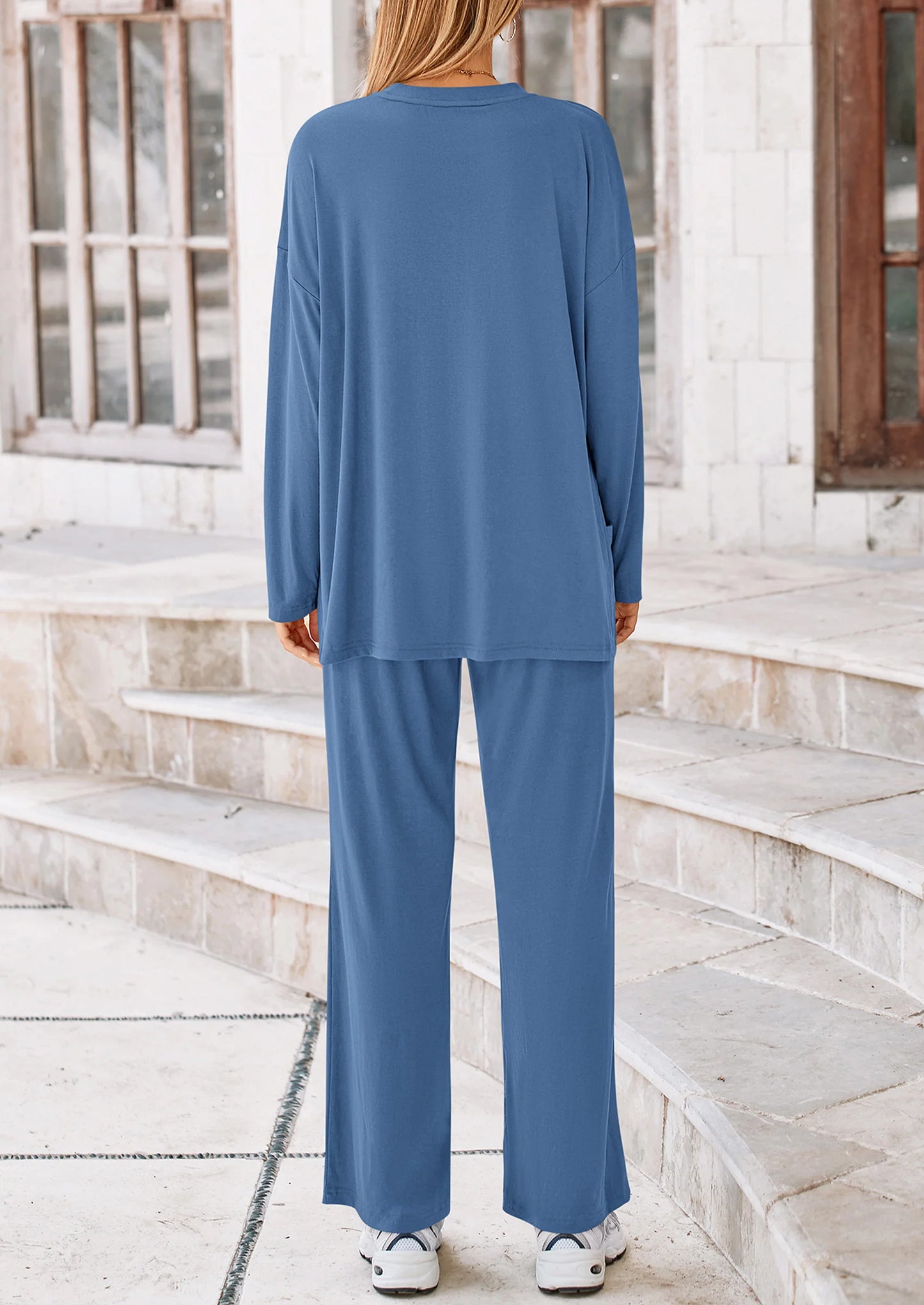 Women's 2 Piece Outfits Casual Short Sleeve Pullover Tops and Wide Leg Pants Lounge Sets Tracksuits