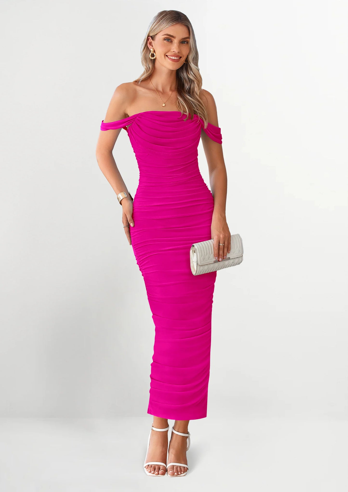 Womens Off The Shoulder Dress Ruched Bodycon Sleeveless Split Cocktail Party Maxi Dresses