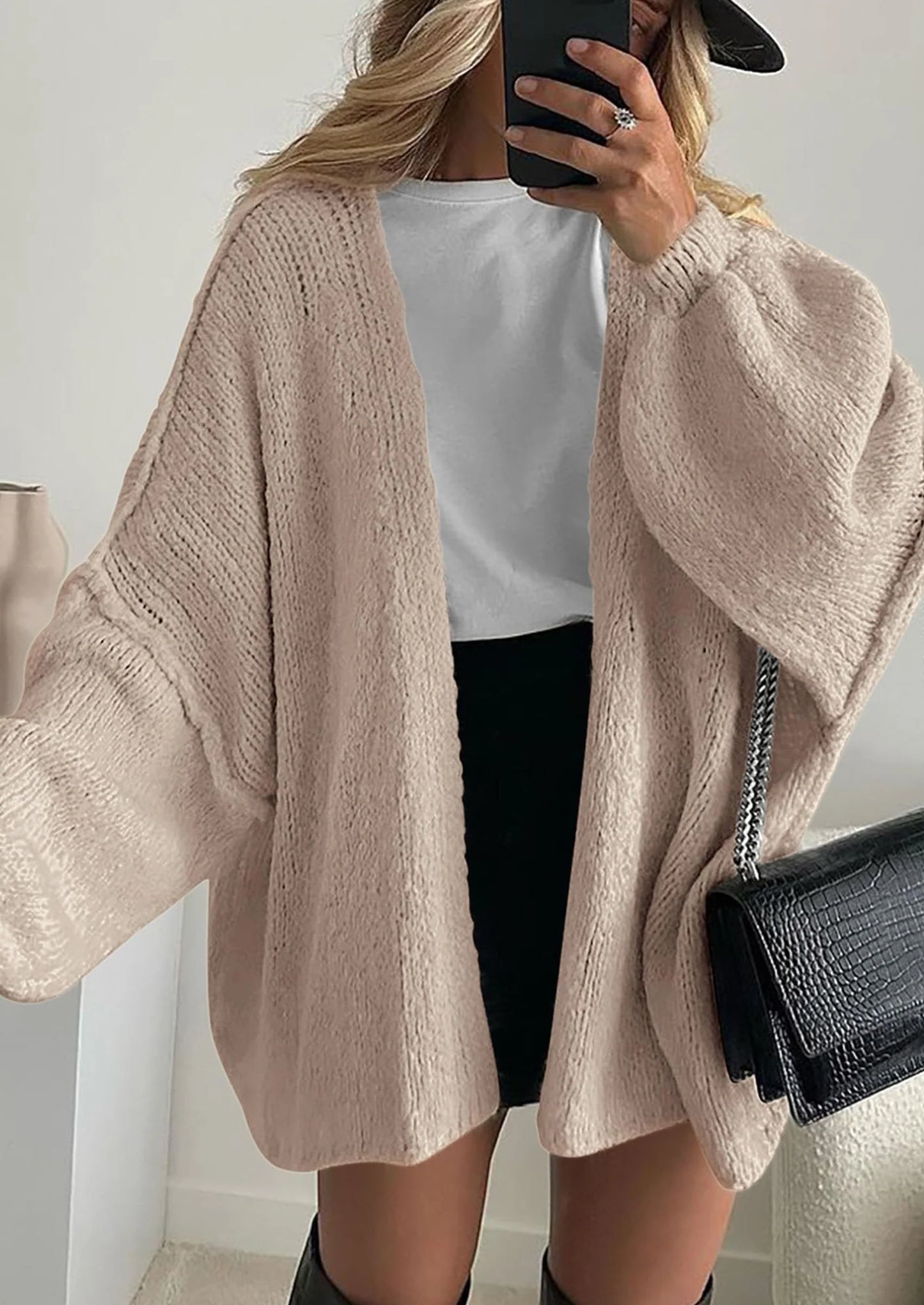 Womens Oversized Cardigan Sweaters Fall Long Lantern Sleeve Knit Open Front Lightweight Sweater