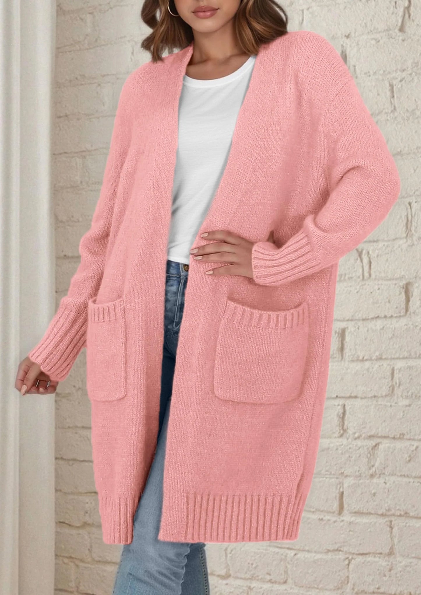 Fall Long Sleeve Cardigan Sweaters for Women Trendy Winter Open Front Loose Knitted Cardigans with Pockets
