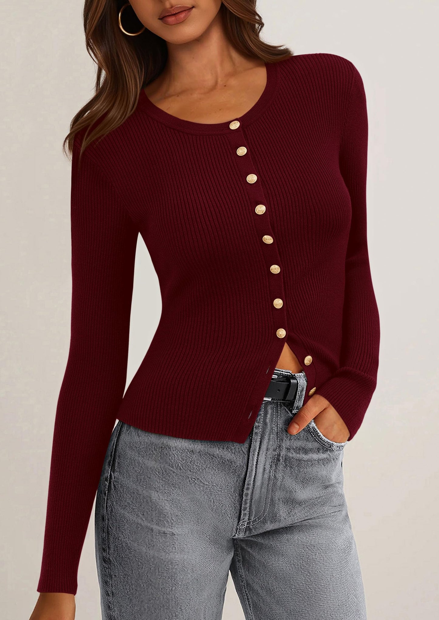 Womens Fall Cardigan Sweaters Lightweight Long Sleeve Button up Ribbed Knit Tops Winter Fashion Clothes