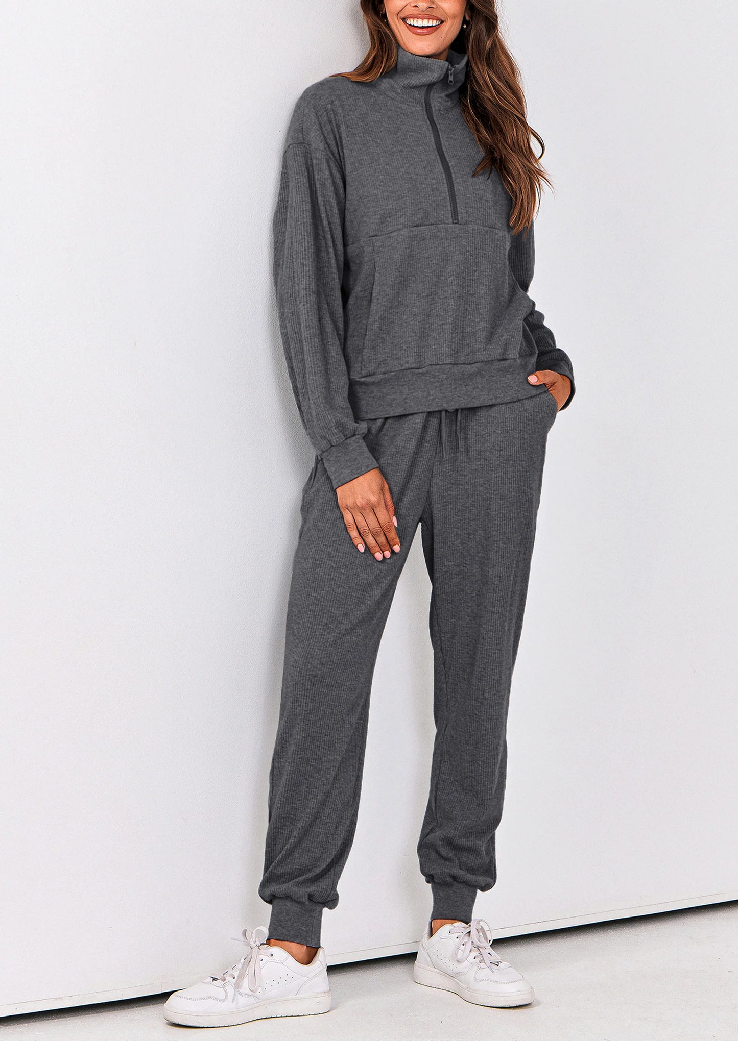 Women's Fall 2 Piece Lounge Sets Zip Up Sweatshirt Jogger Pants Sweat Track Suits Travel Outfit Winter Clothing