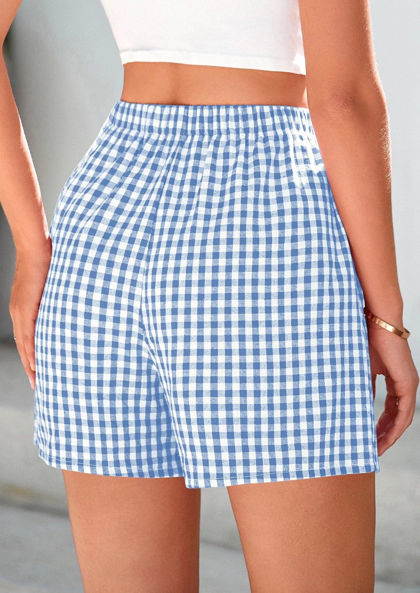 Womens Shorts Boxers Summer Gingham Pajama Lounge Sleep Y2K Plaid Pj Shorts Beach Bottoms