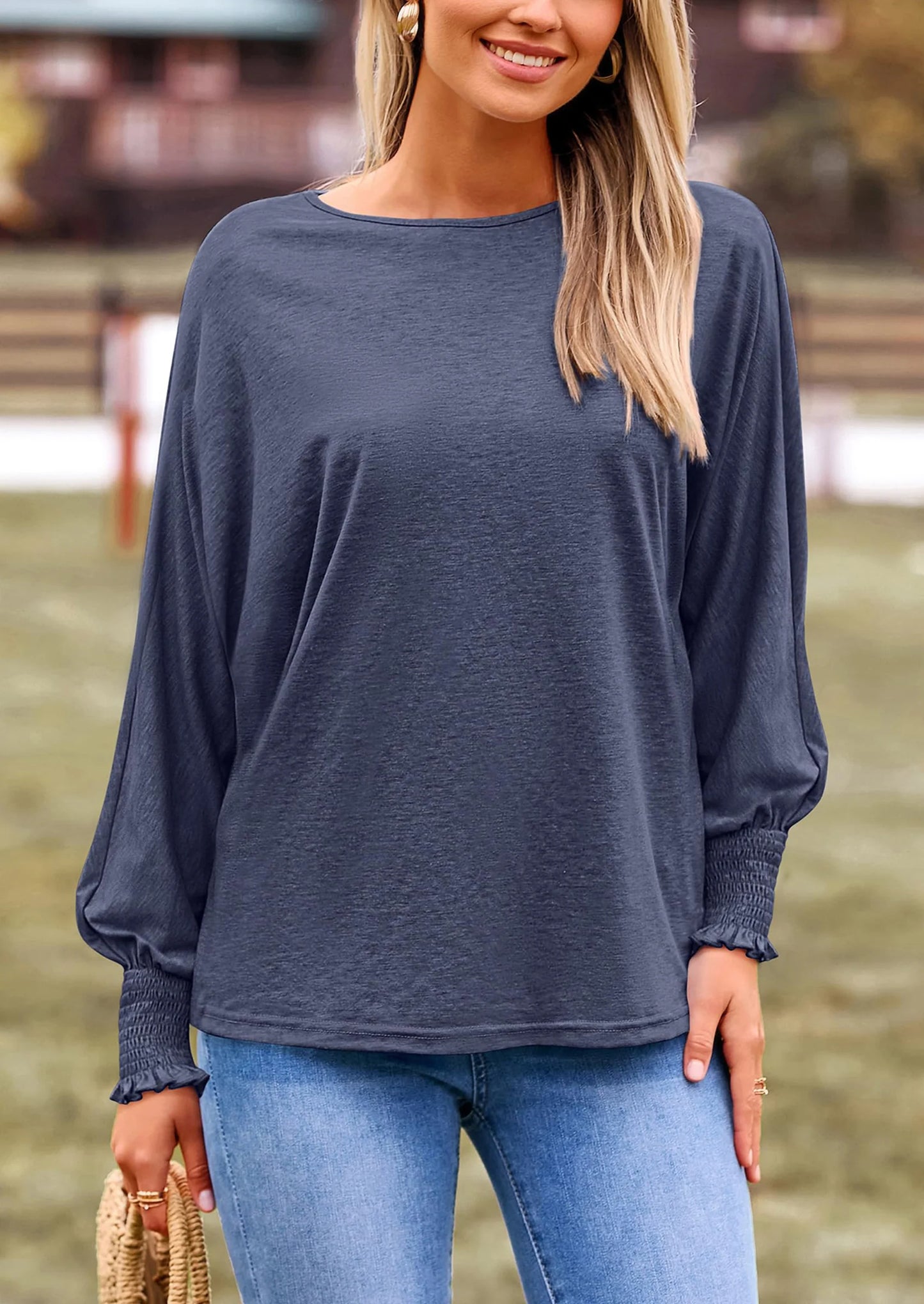 Women's Spring Fashion T Shirts Puff Long Sleeve Crewneck Casual Basic Tee Tops Blouses