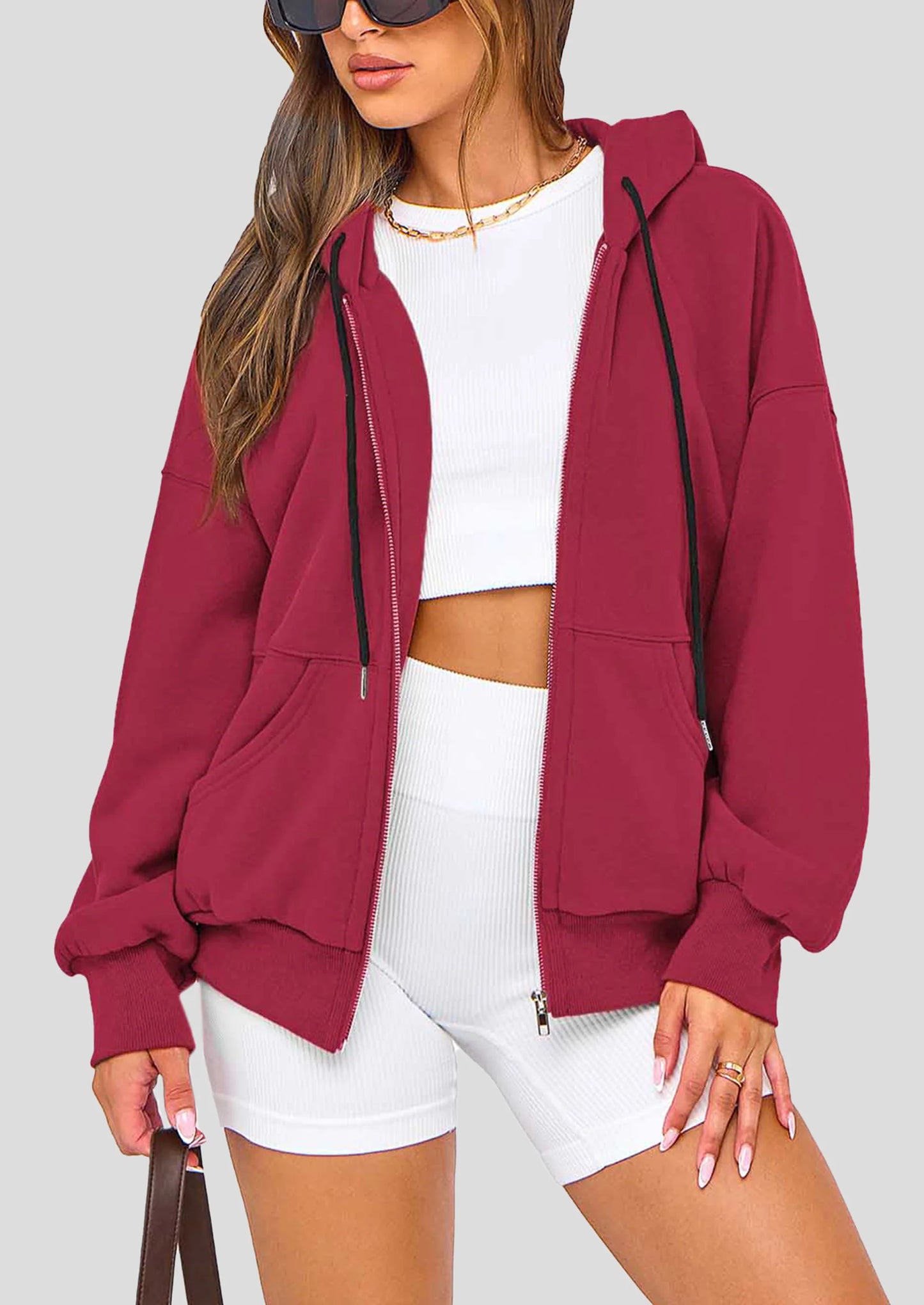 Women's Fall Oversized Hoodies Sweatshirt Long Sleeve Zip Up Pockets Loose Fit Y2K Winter Jackets Coat