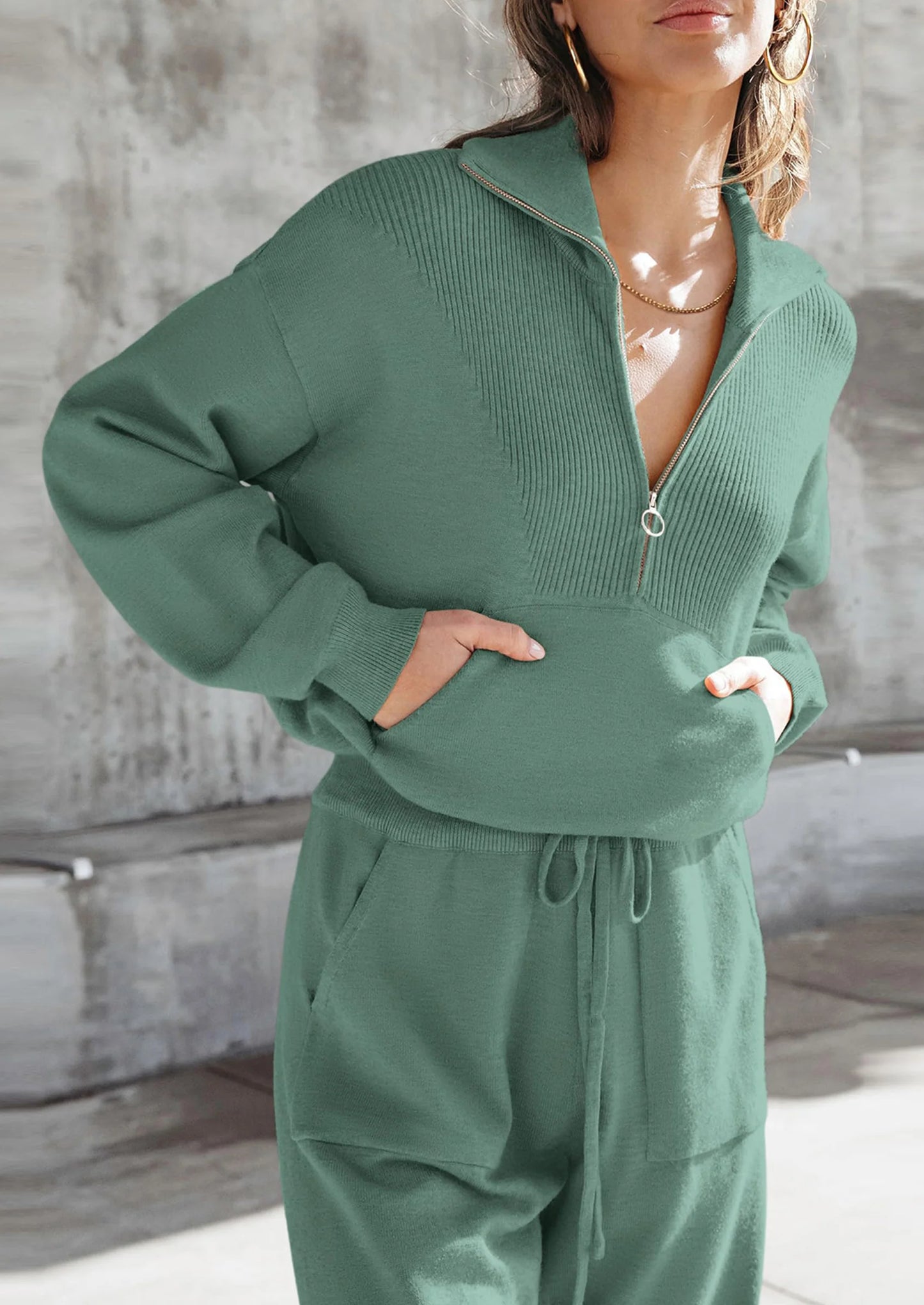 Women's 2 Piece Sweater Set Pullover Zip Up Sweatshirt Jogger Sweatpants Tracksuit Casual Outfit