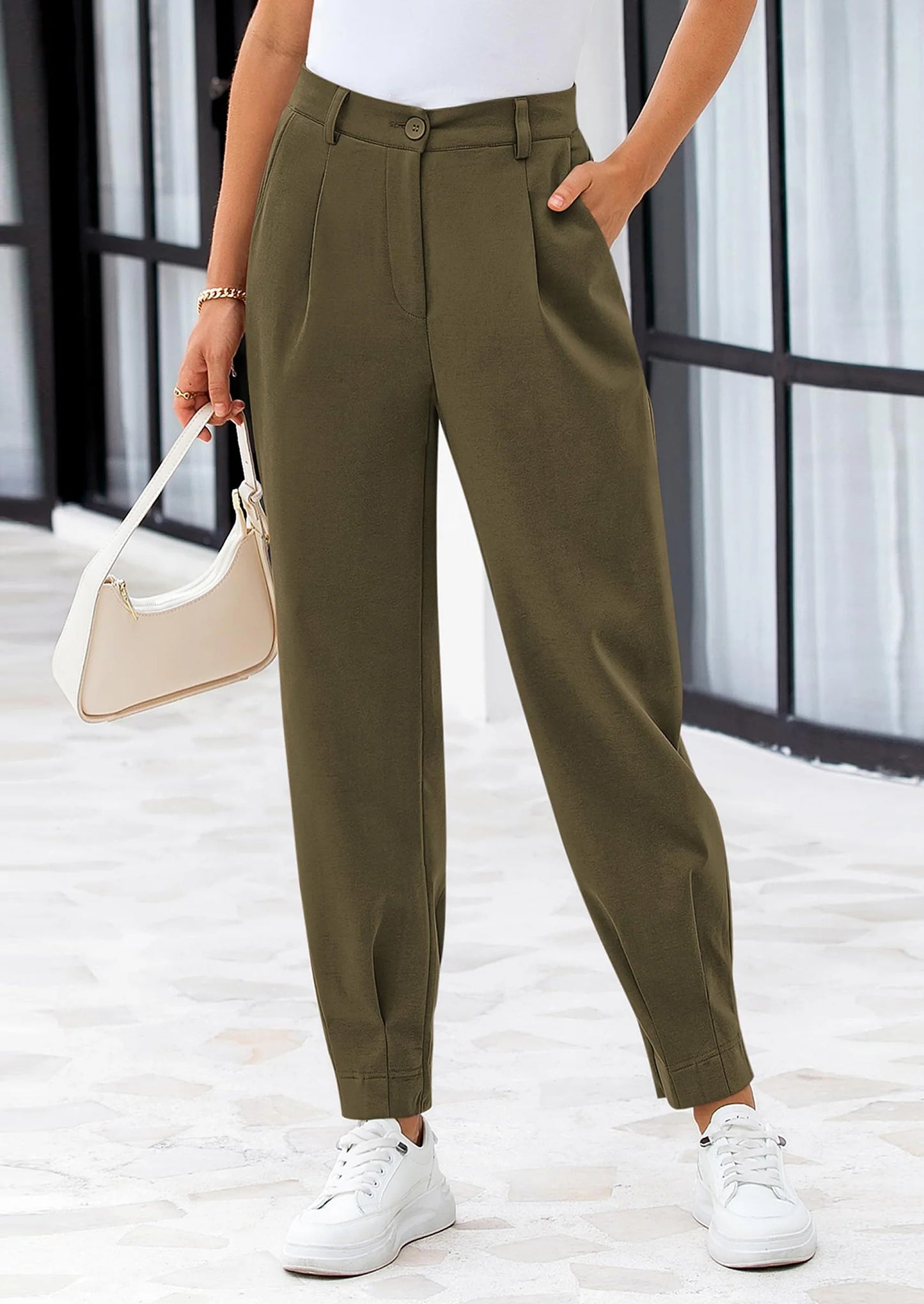 Womens Dress Pants Business Casual Trendy High Waisted Ankle Length Dressy Trousers Slacks Work Clothes