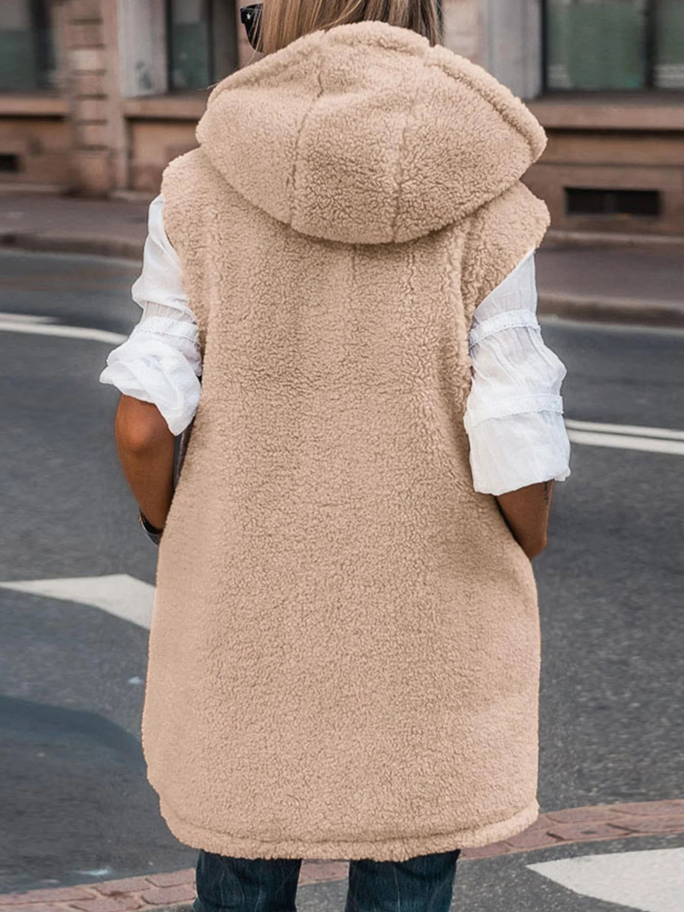 Womens Fall Reversible Vests Sleeveless Fleece Jacket Zip Up Hoodie Pockets Long Warm Winter Coat Outerwear
