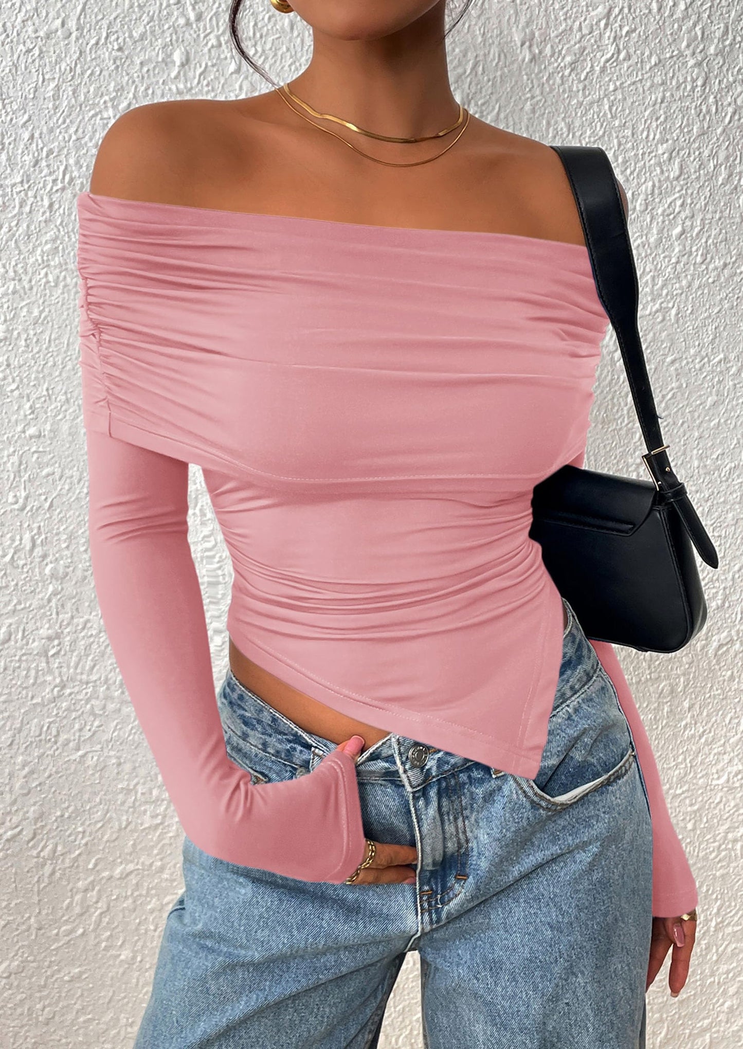 Women's Long Sleeve Shirts Off Shoulder Tops Going Out Slim Fitted Y2K Blouses Fall Fashion Clothes