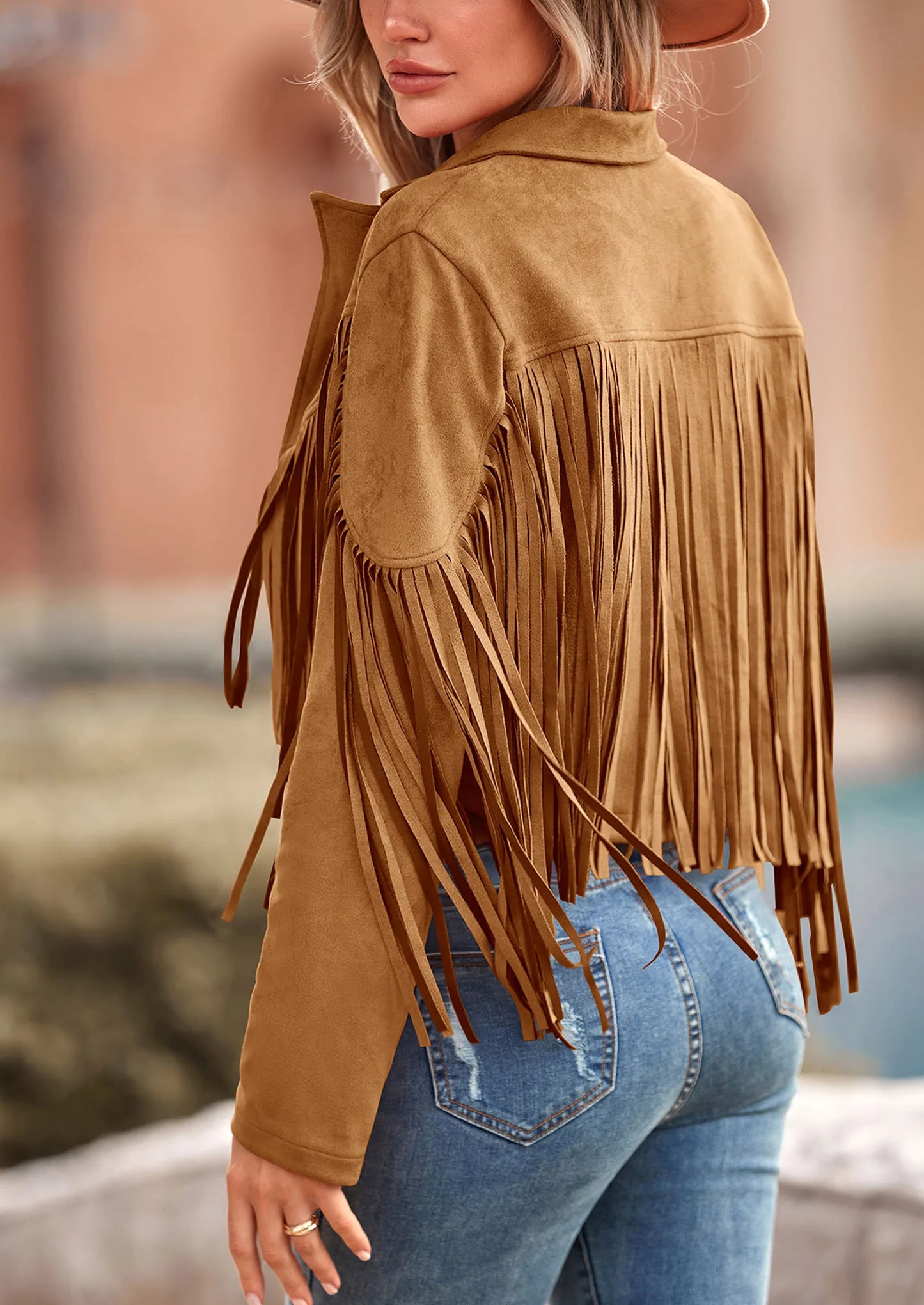 Women's Fringe Faux Suede Leather Jackets Fashion Tassel Motorcycle Cropped Coats