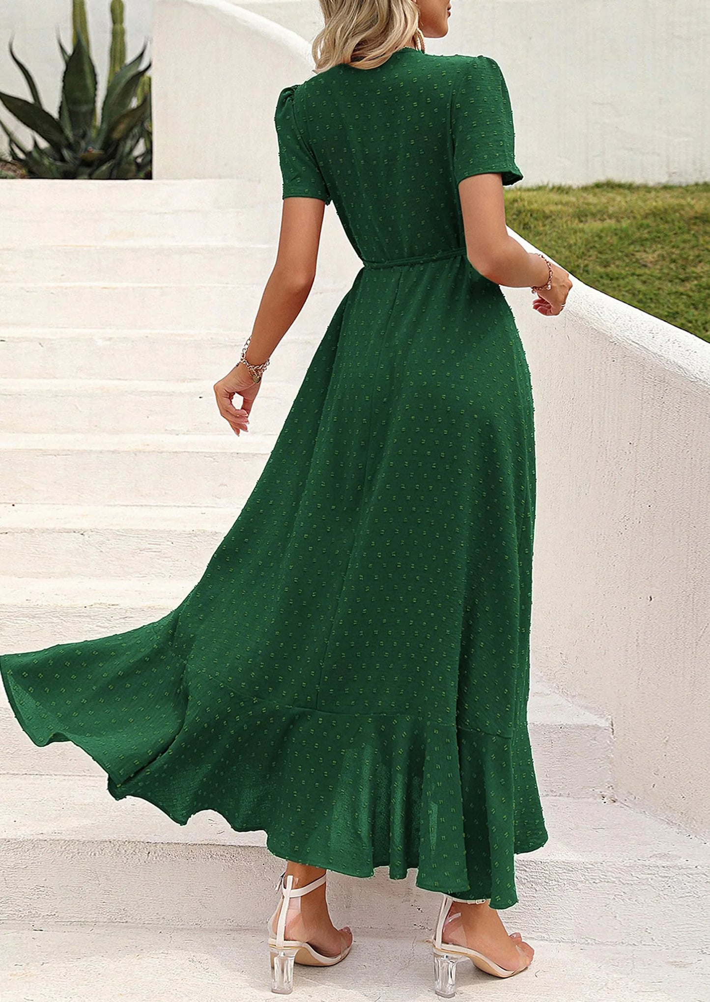 Women's Summer Maxi Dress Casual Wrap Floral Boho Short Sleeve V Neck Split Ruffle Beach Long Dresses