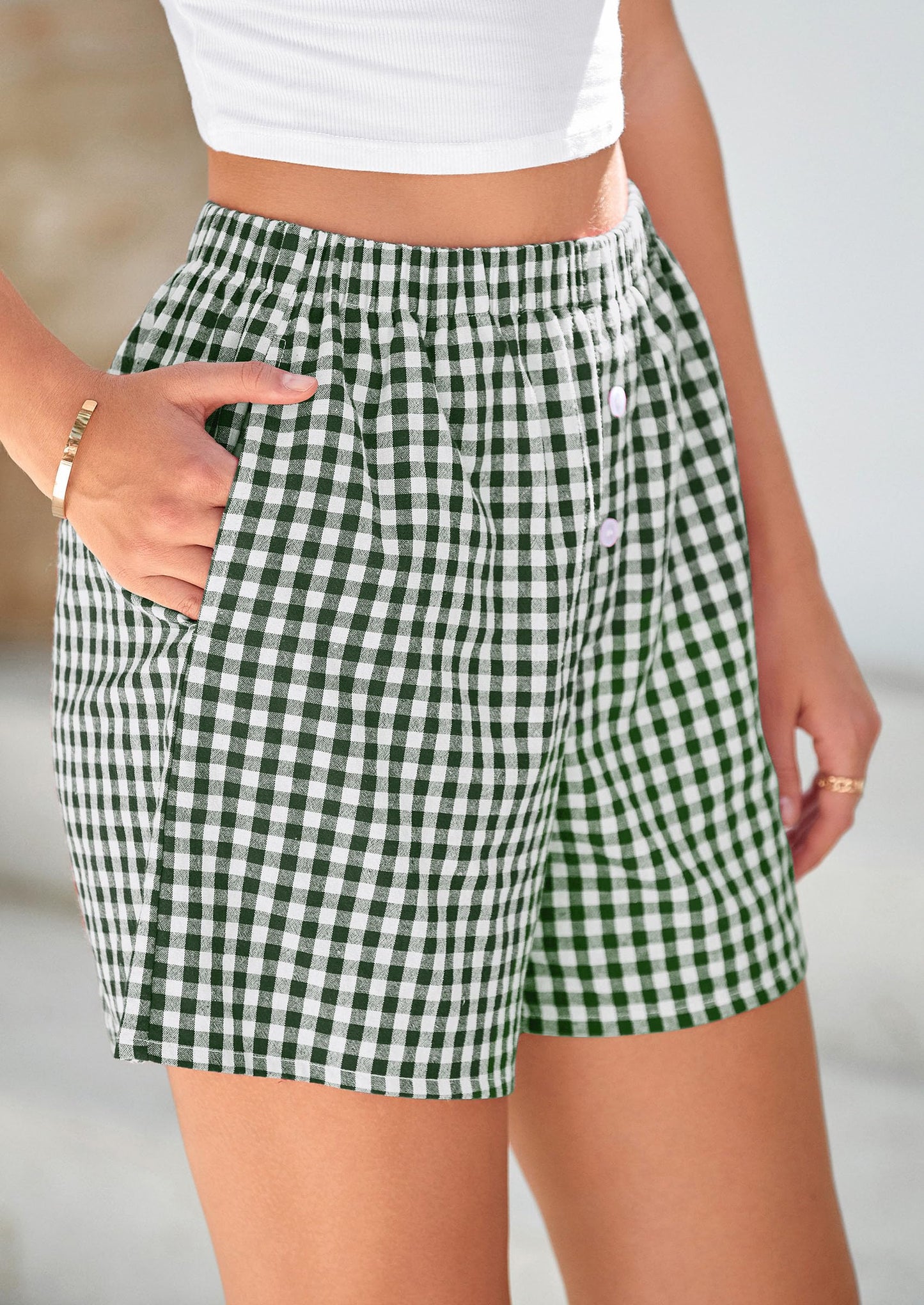 Womens Shorts Boxers Summer Gingham Pajama Lounge Sleep Y2K Plaid Pj Shorts Beach Bottoms