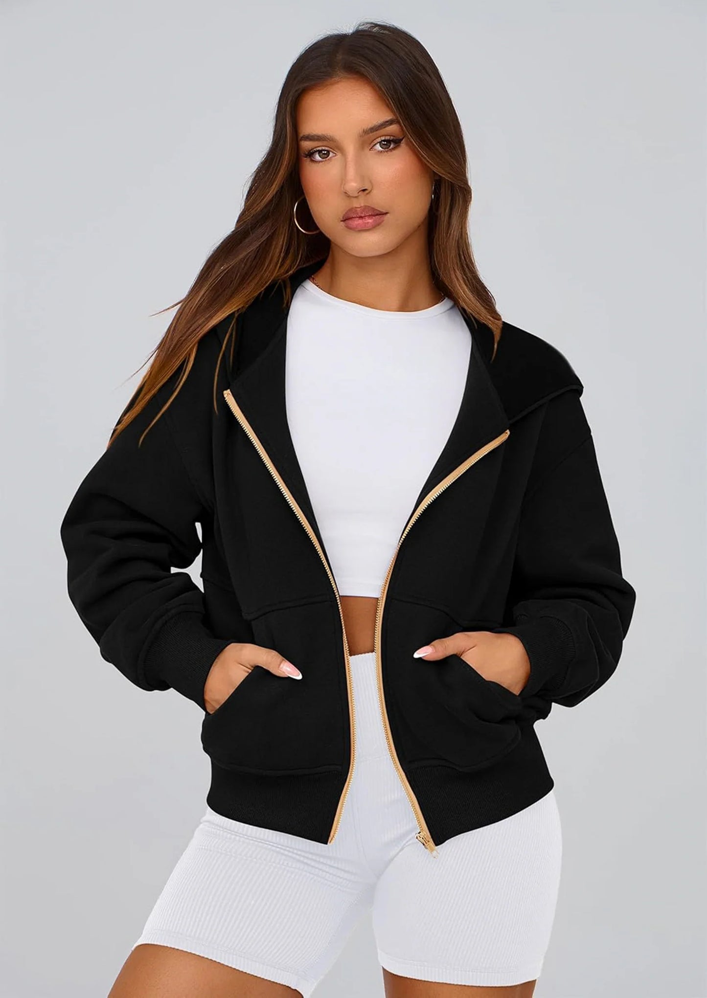 Hoodies For Women Sweatshirt Zip Up Hoodie Fall Fashion Trendy Long Sleeve Jackets Winter Clothing Outfits