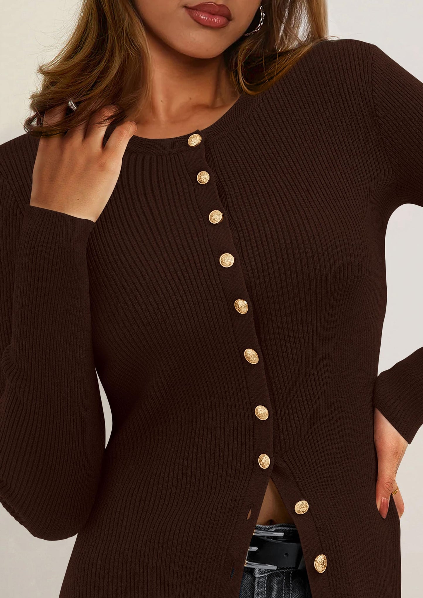 Womens Fall Cardigan Sweaters Lightweight Long Sleeve Button up Ribbed Knit Tops Winter Fashion Clothes
