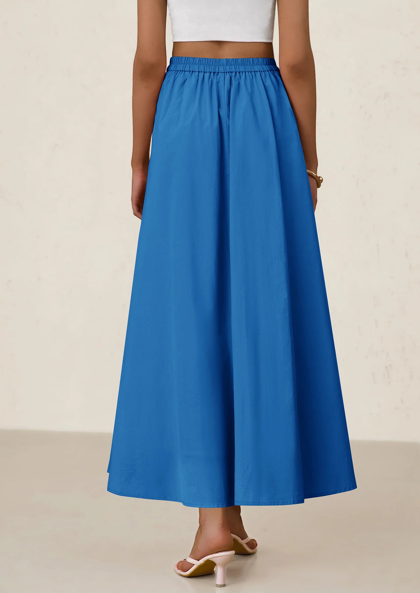 Women's Maxi Skirts Summer Trendy Ruffle High Waisted Casual Long Flowy Skirt with Pockets