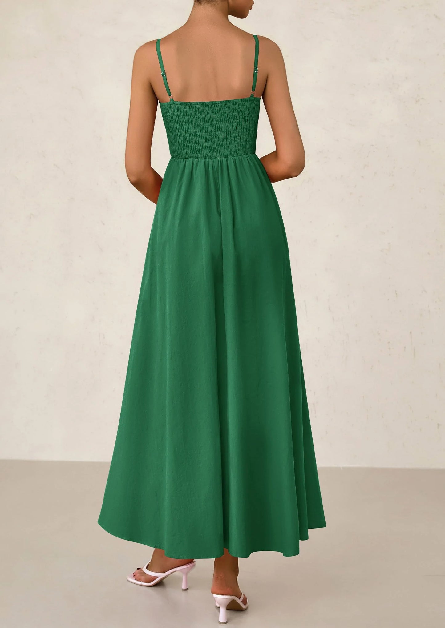 Women's Smocked Maxi Dresses Beach Sundress Casual Spaghetti Strap Swing A Line Long Flowy Dress