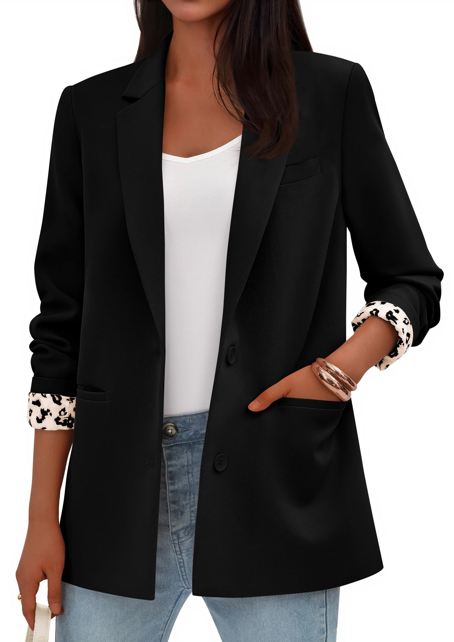 Blazers for Women Fall Work Office Suit Jackets Dressy Open Front Leopard Blazer Business Casual Outfits