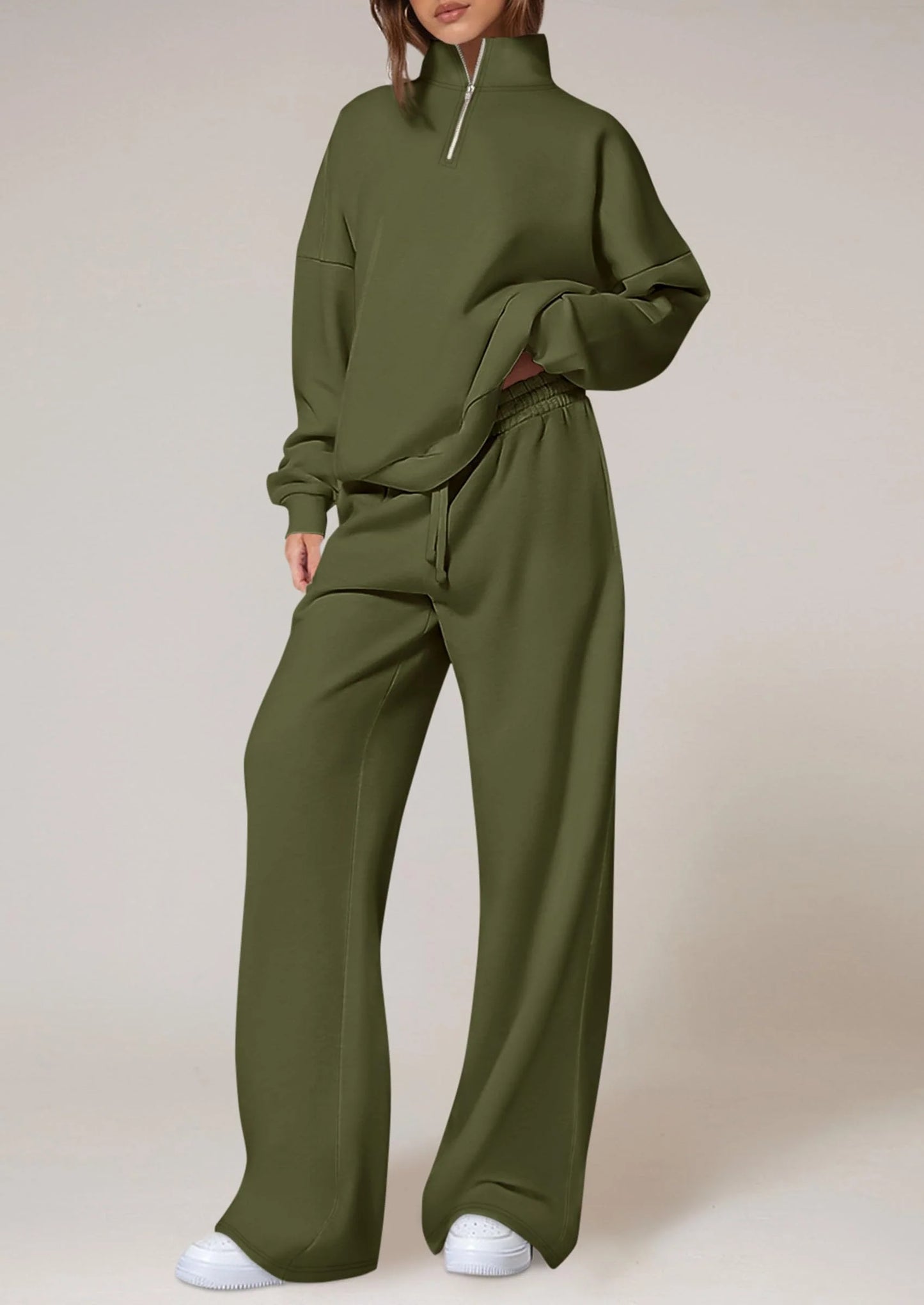 Womens Casual Two Piece Sets Fall Outfits Quarter Zip Sweatshirts Straight Leg Pants Sweatsuits Tracksuit