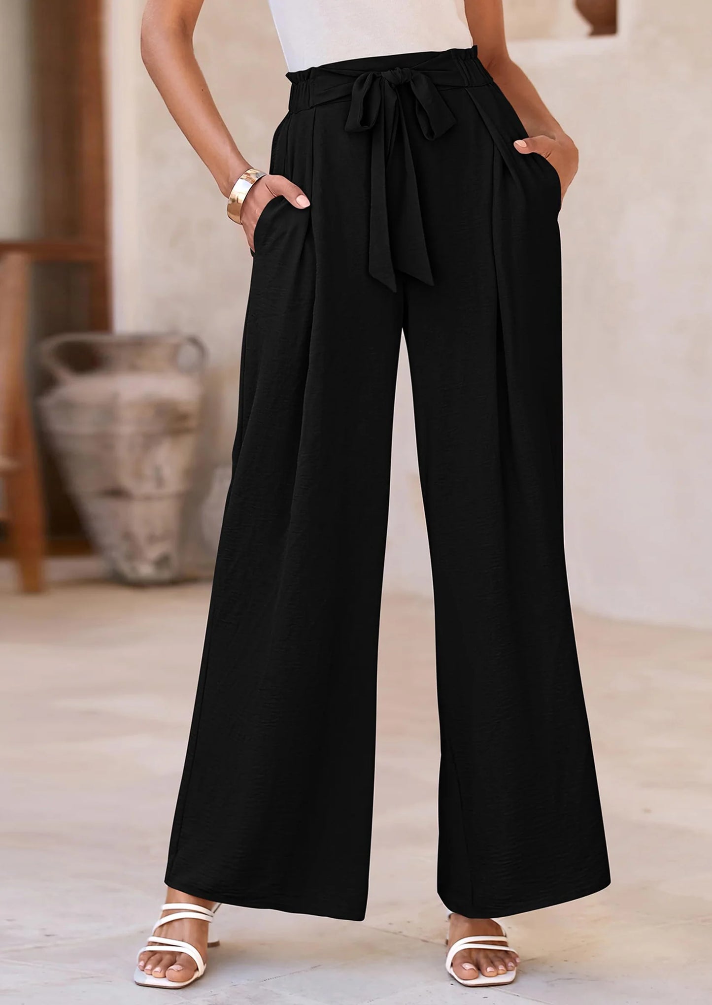 Women's Wide Leg Work Pants Business Casual High Waisted Loose Palazzo Trouser Summer Clothes