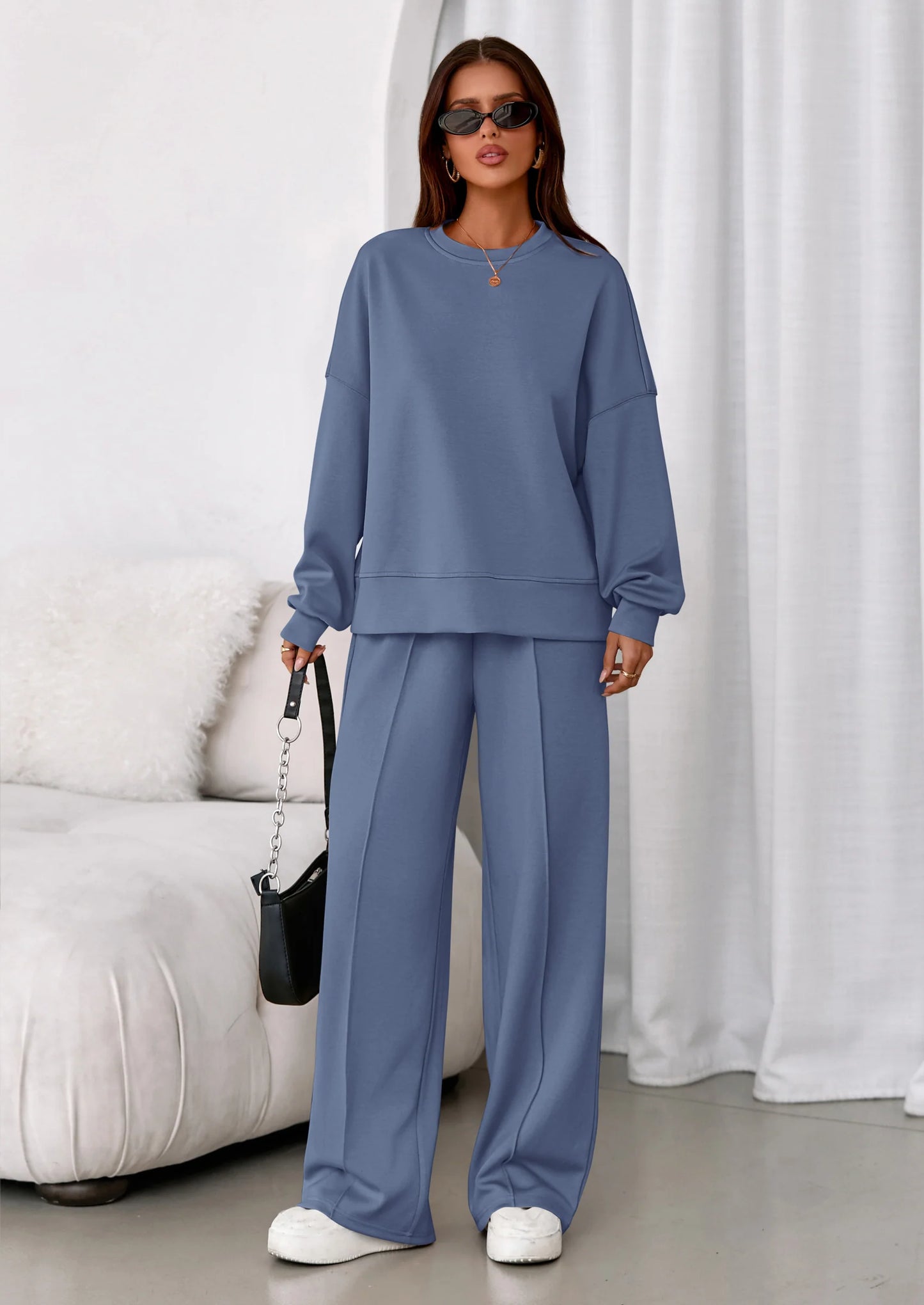 2 Piece Sets For Women Fall Trendy Long Sleeve Sweatshirt Wide Leg Pants Loungewear Set Matching Sweatsuit