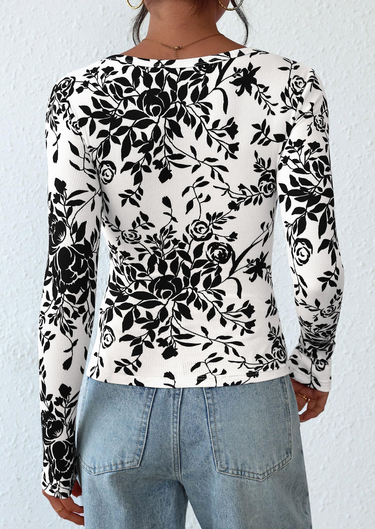 Women's Fall Long Sleeve Henley T Shirts Button Ribbed Knit Slim Fit Basic Tops Blouse Casual Outfits
