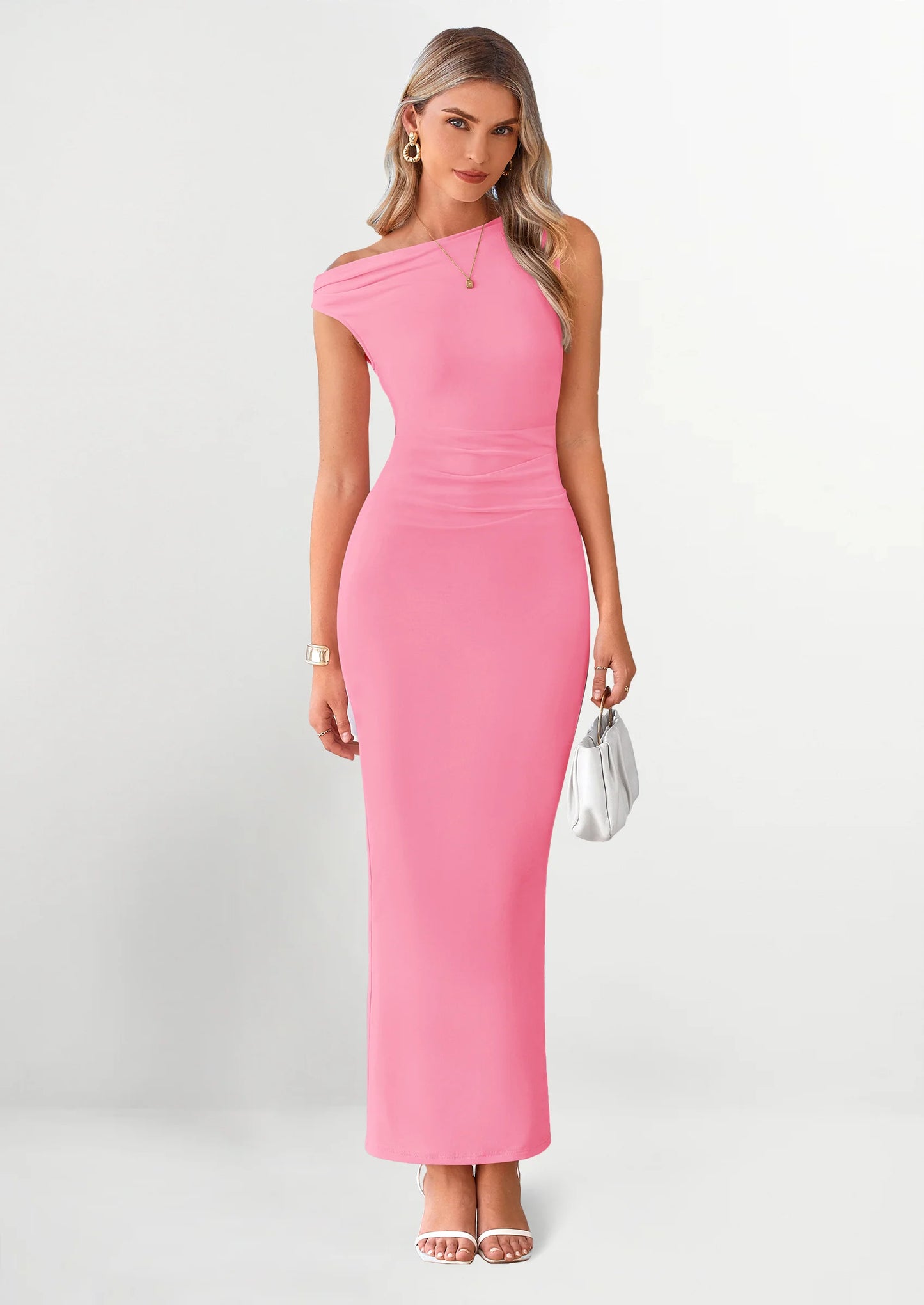 One Shoulder Bodycon Mesh Wedding Guest Cocktail Maxi Dresses