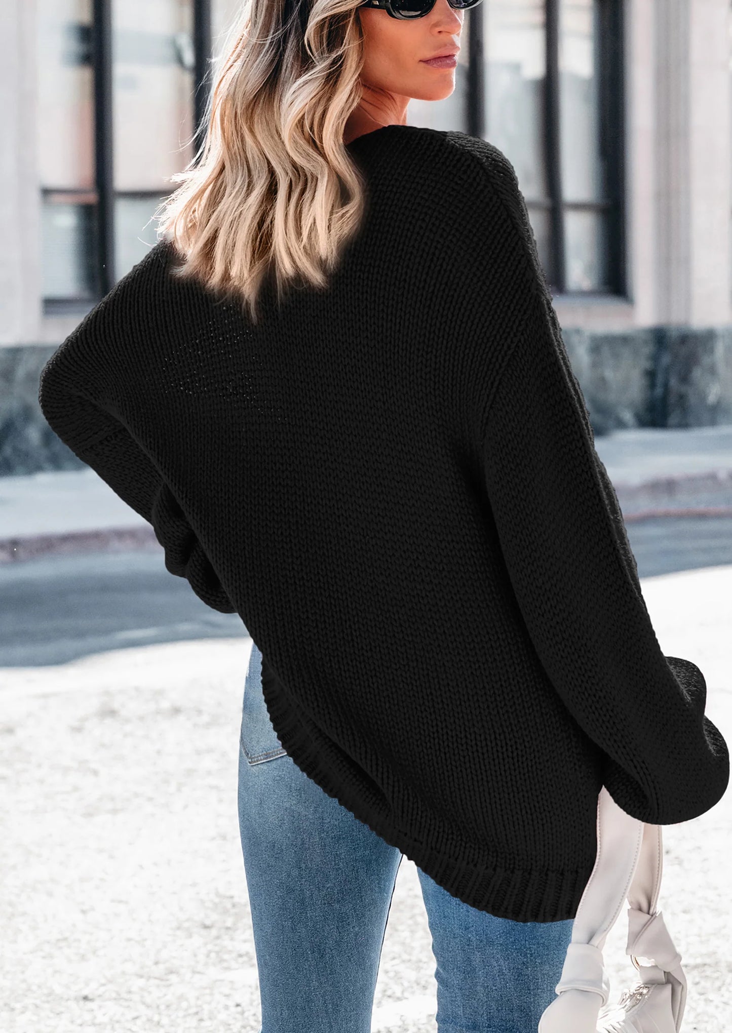 Women's Fall Oversized Sweaters Long Sleeve V Neck Dressy Casual Chunky Knit Loose Pullover Tops Winter Clothing