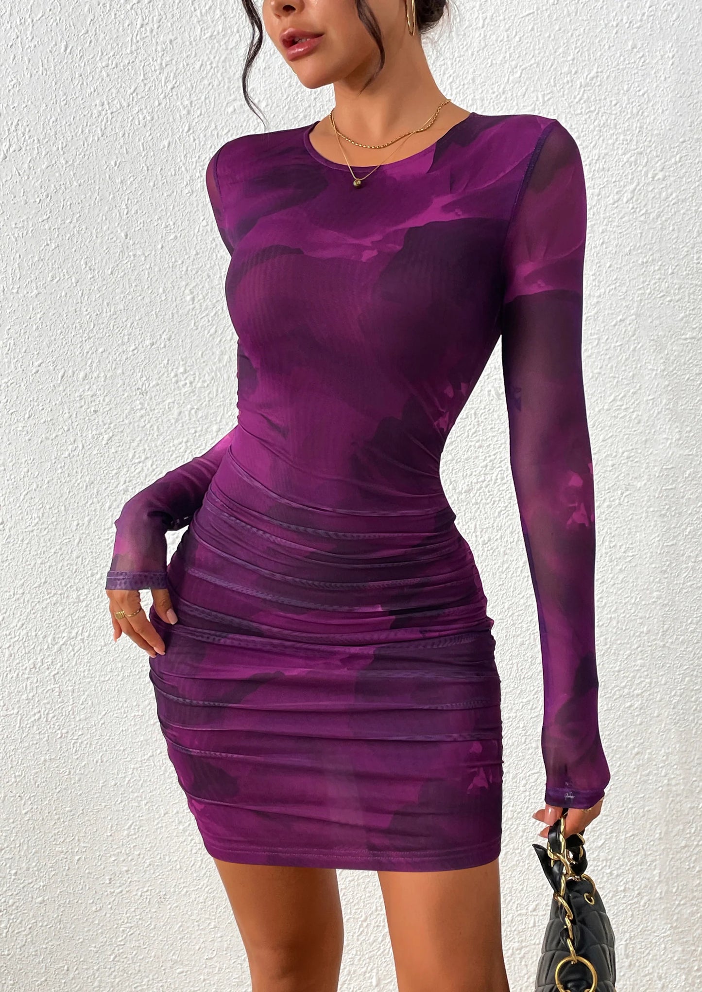 Women's Mini Dress Fall Trendy Tie Dye Print Long Sleeve Club Party Homecoming Casual Bodycon Dresses